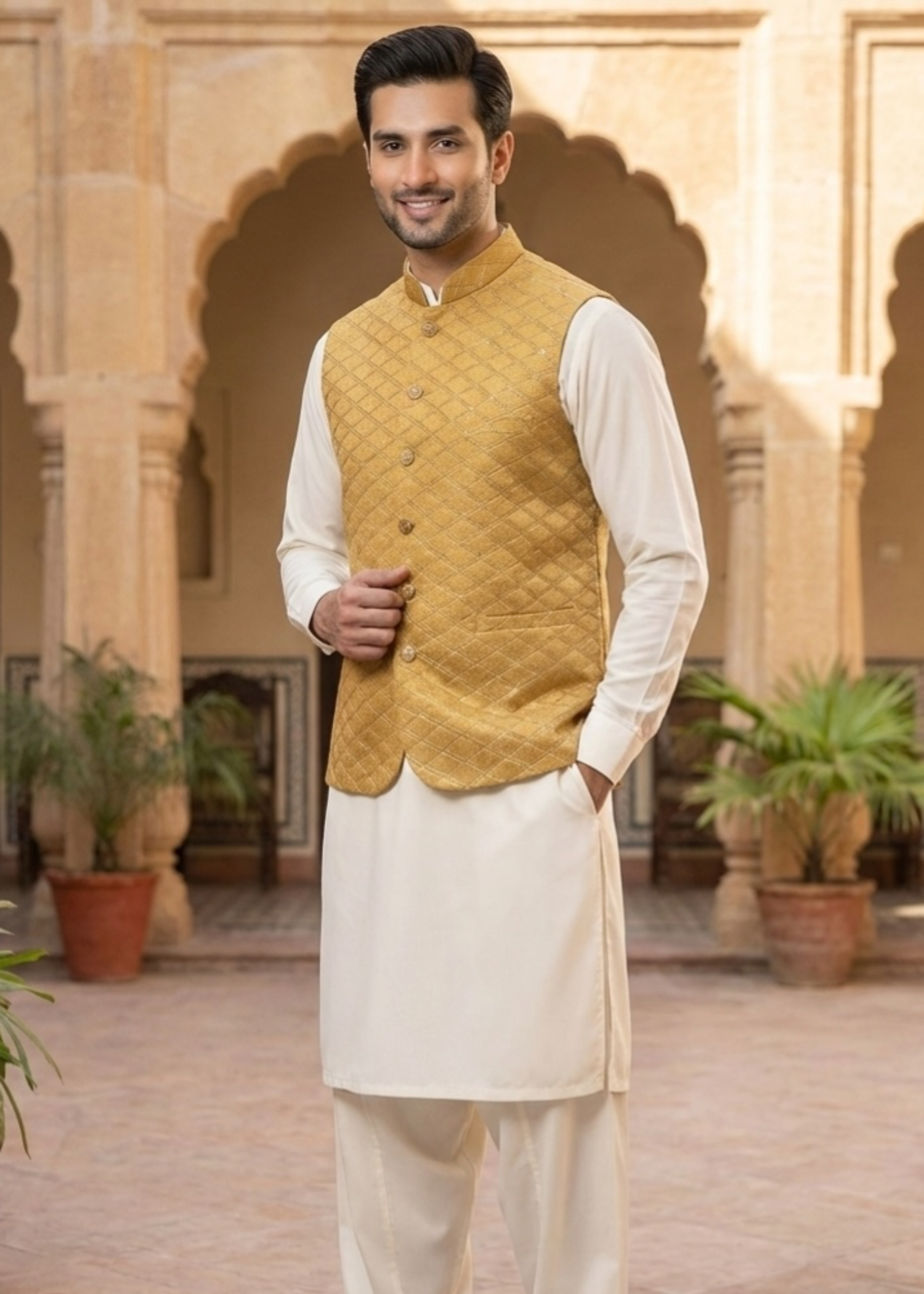 raw silk Waistcoat in Honey