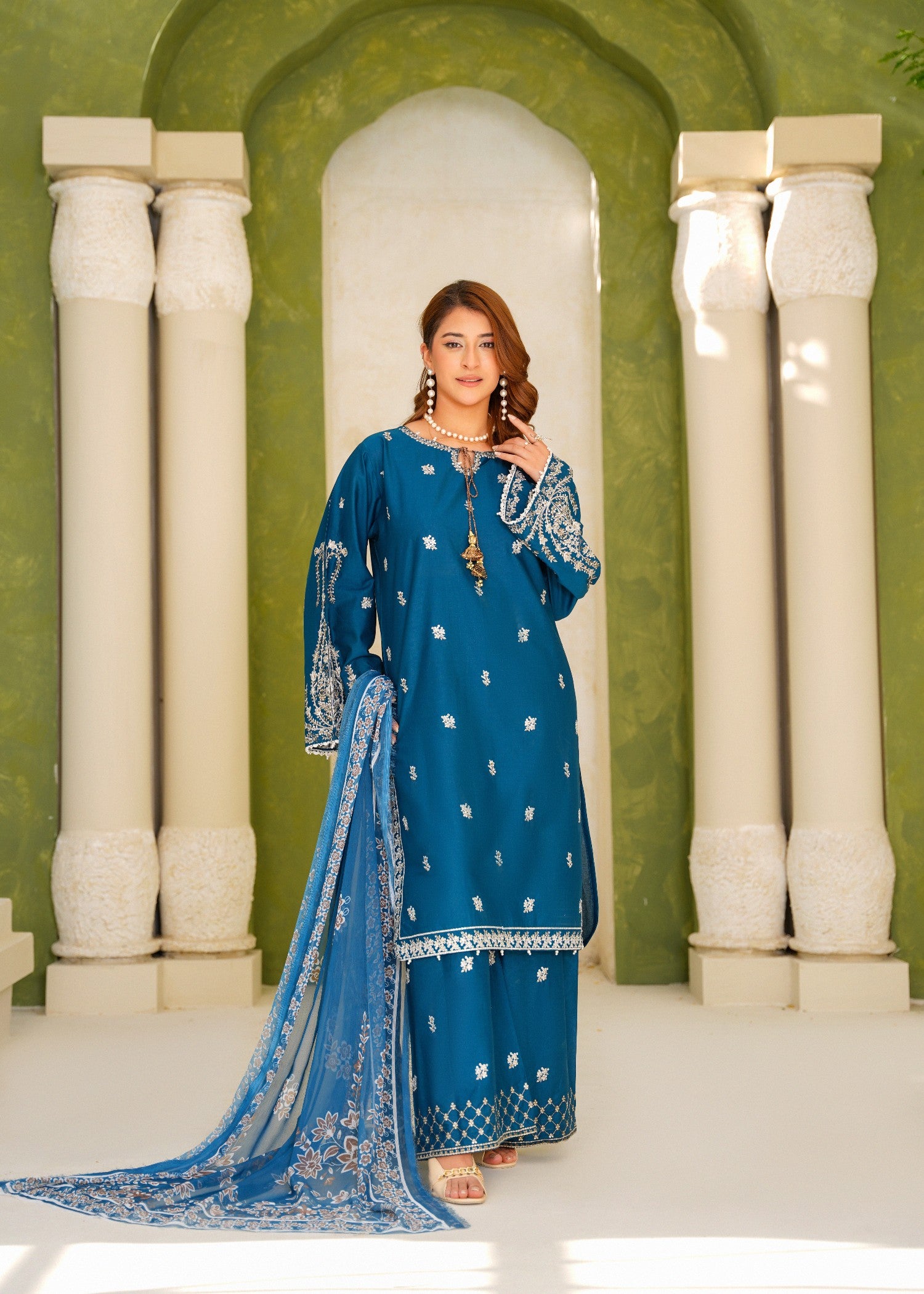 lawn cotton Kurta Set in Dark blue