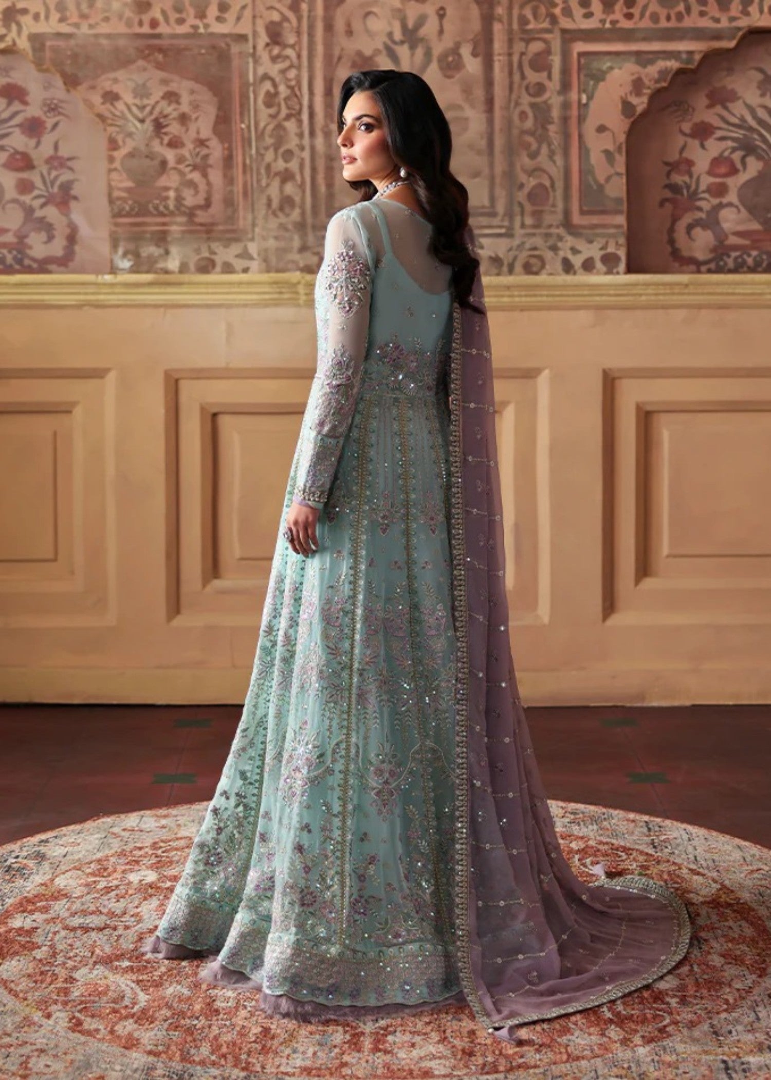 chiffon Pishwas in Sky blue