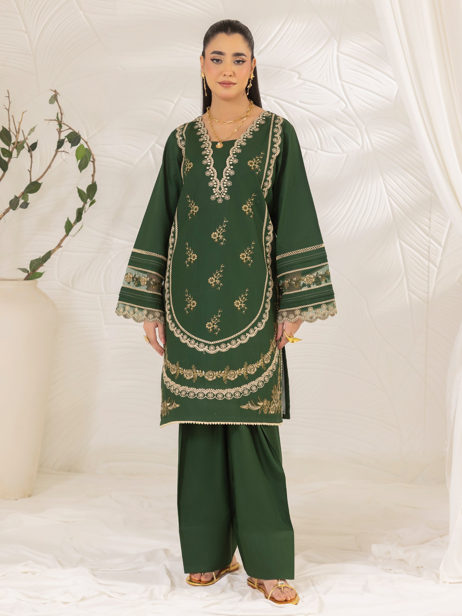 cotton dobby Kurta Set in Green