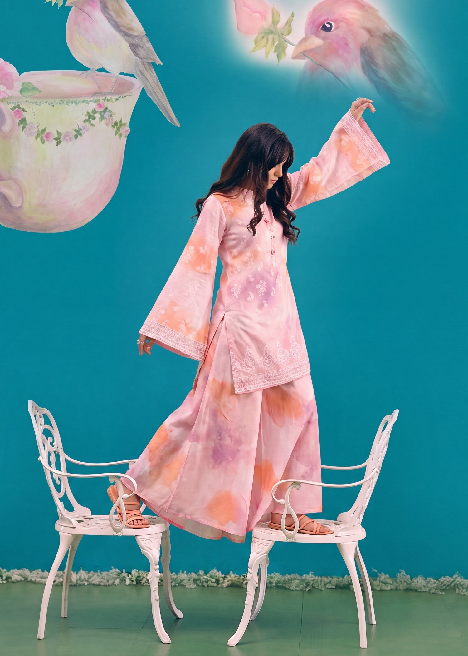 lawn Sharara in Multi