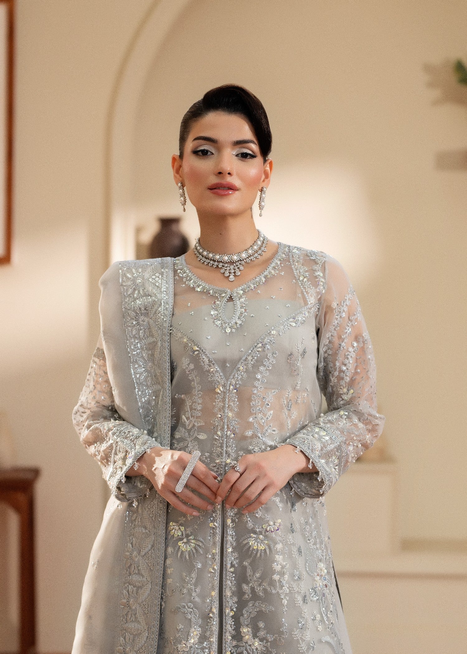 organza Sharara in Pastel grey