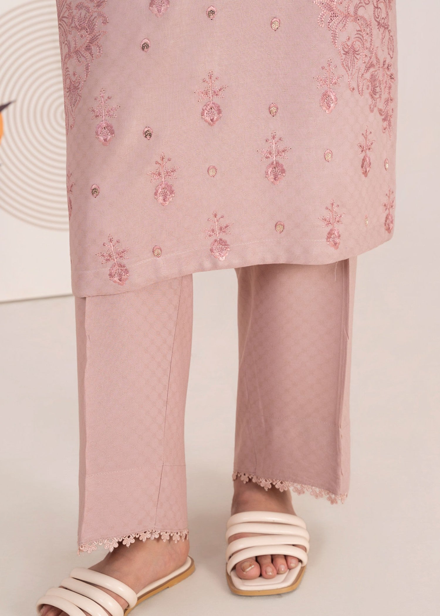 yarn dyed Kurta Set in Pink
