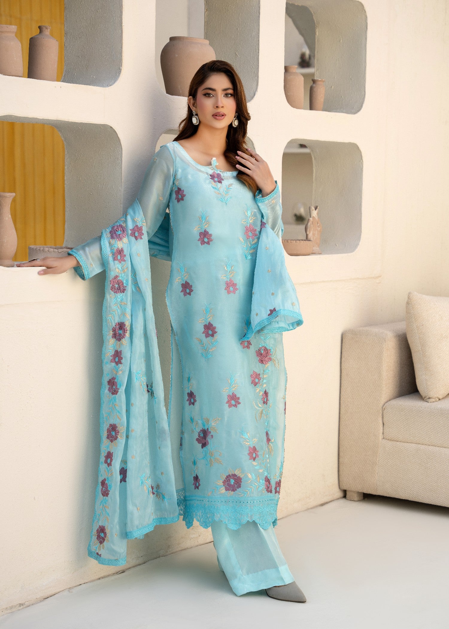 silk Unstitched in Ice blue