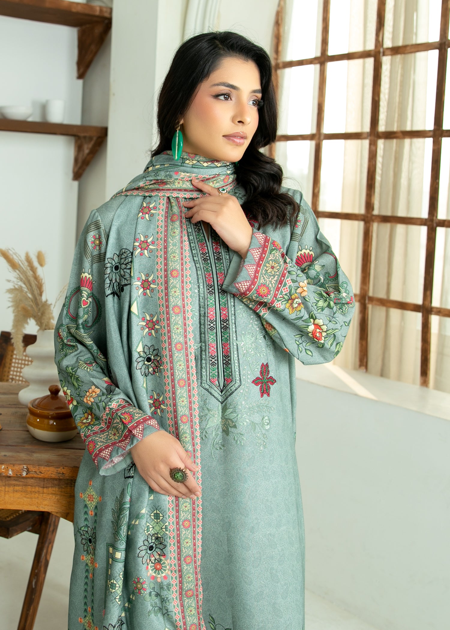 karandi Unstitched in Parrot green