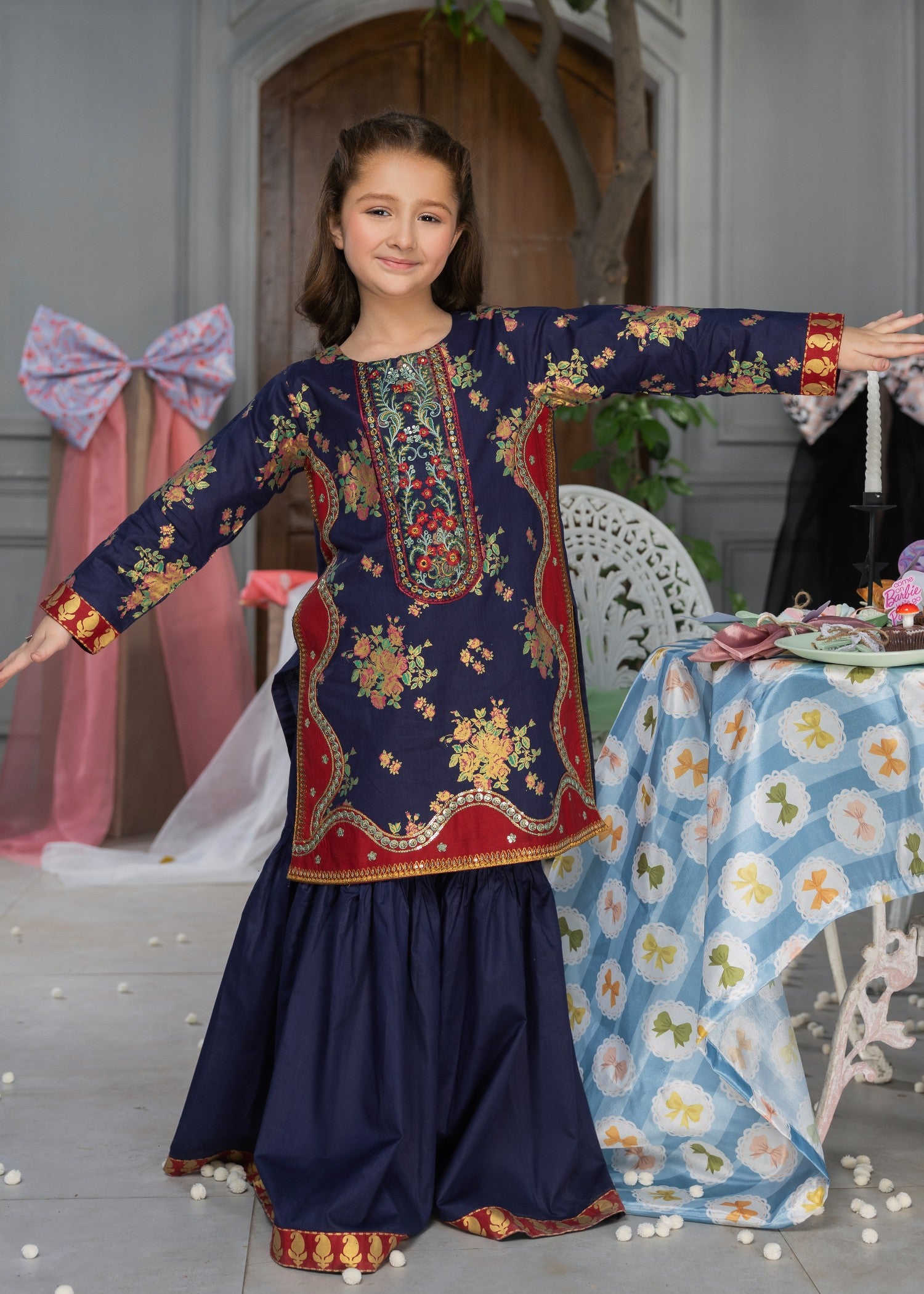 lawn cotton Gharara in Dark blue