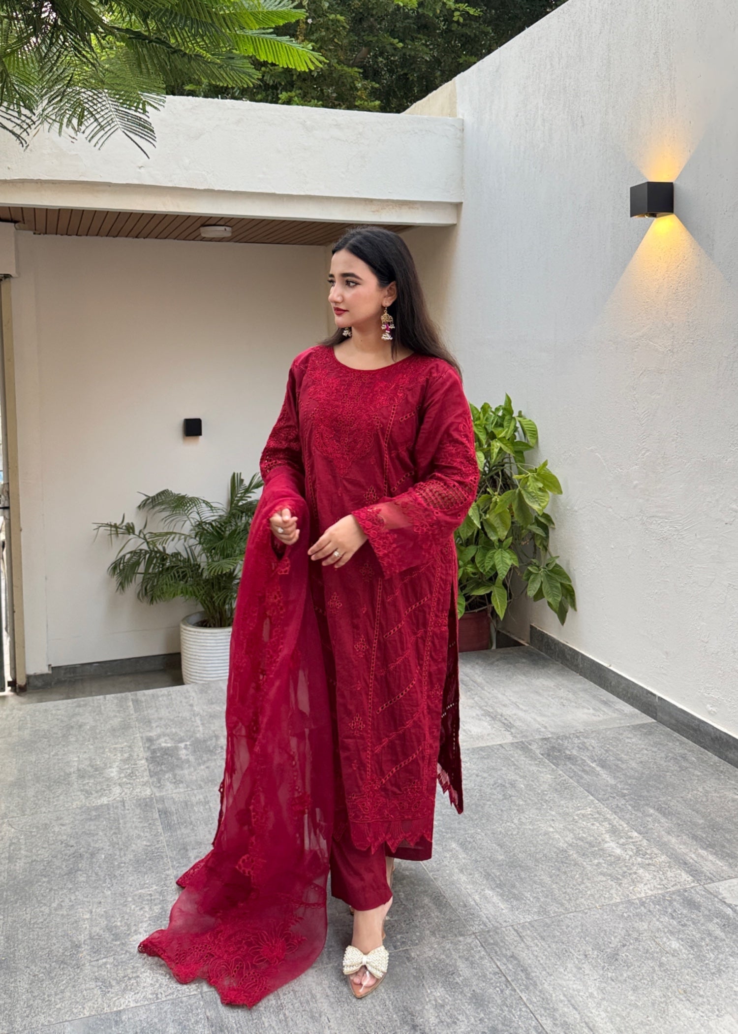 lawn Kurta Set in Venetian red