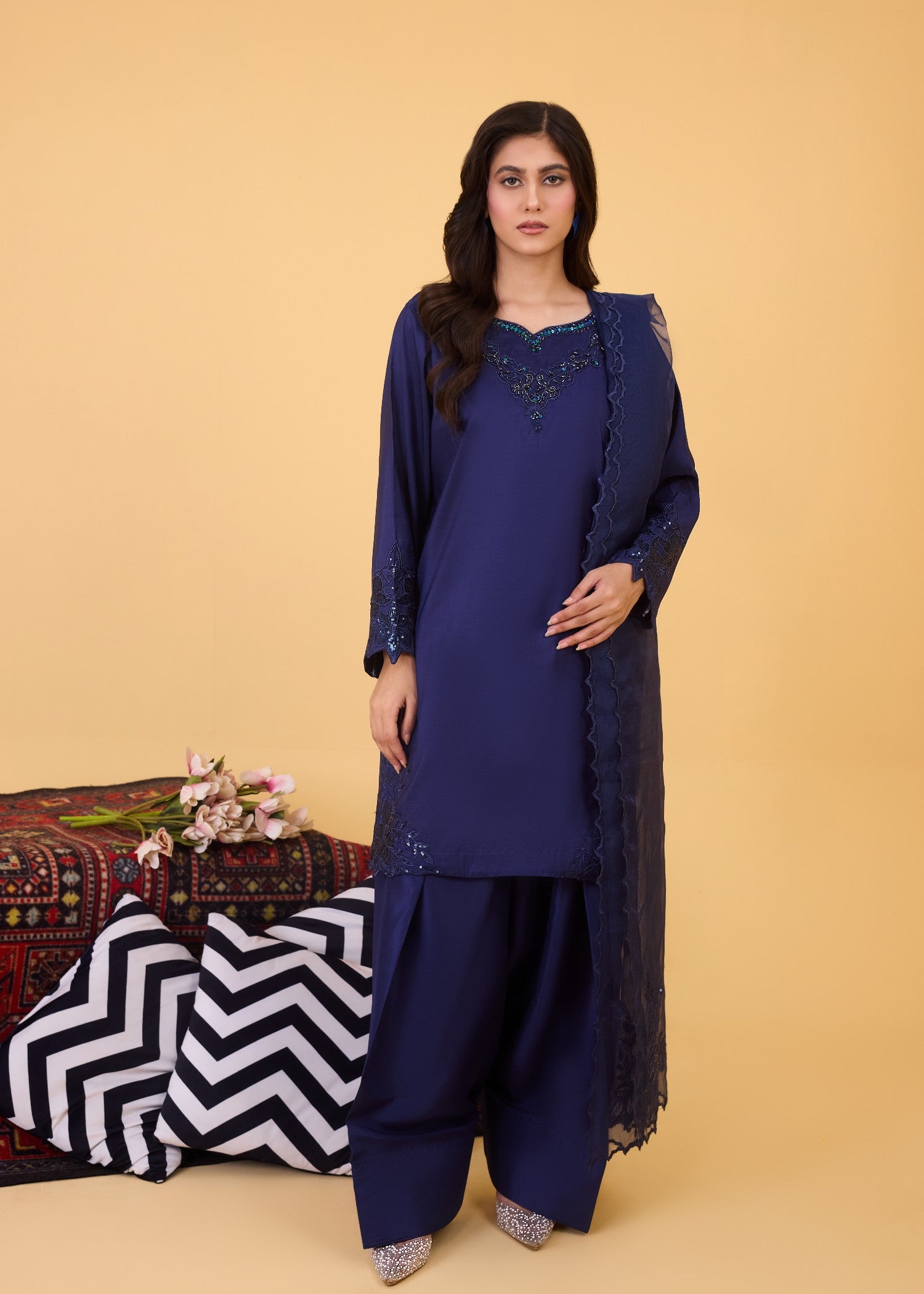 kattan silk Kurta Set in Navy blue