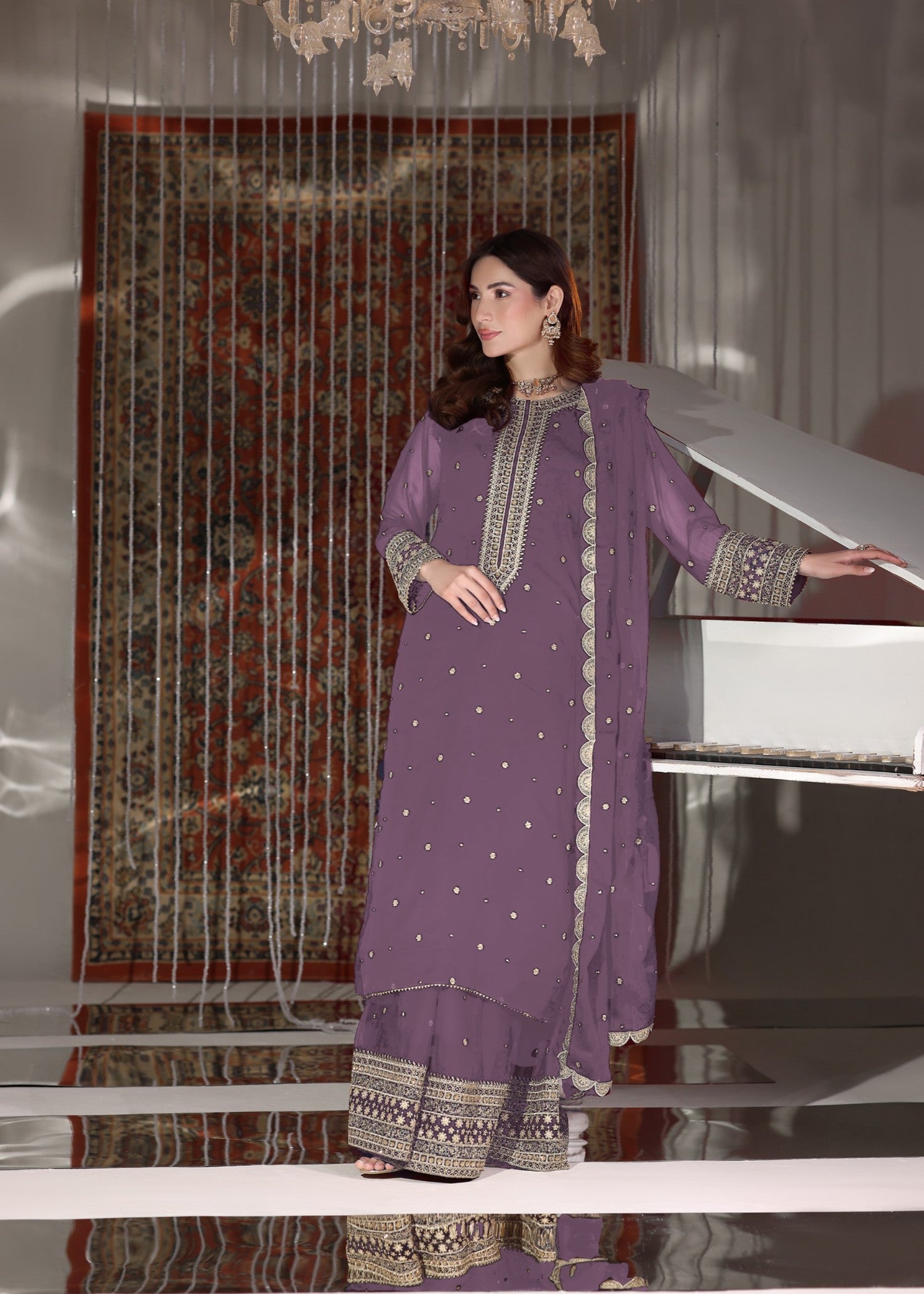 pk chiffon Lehenga in Lilac