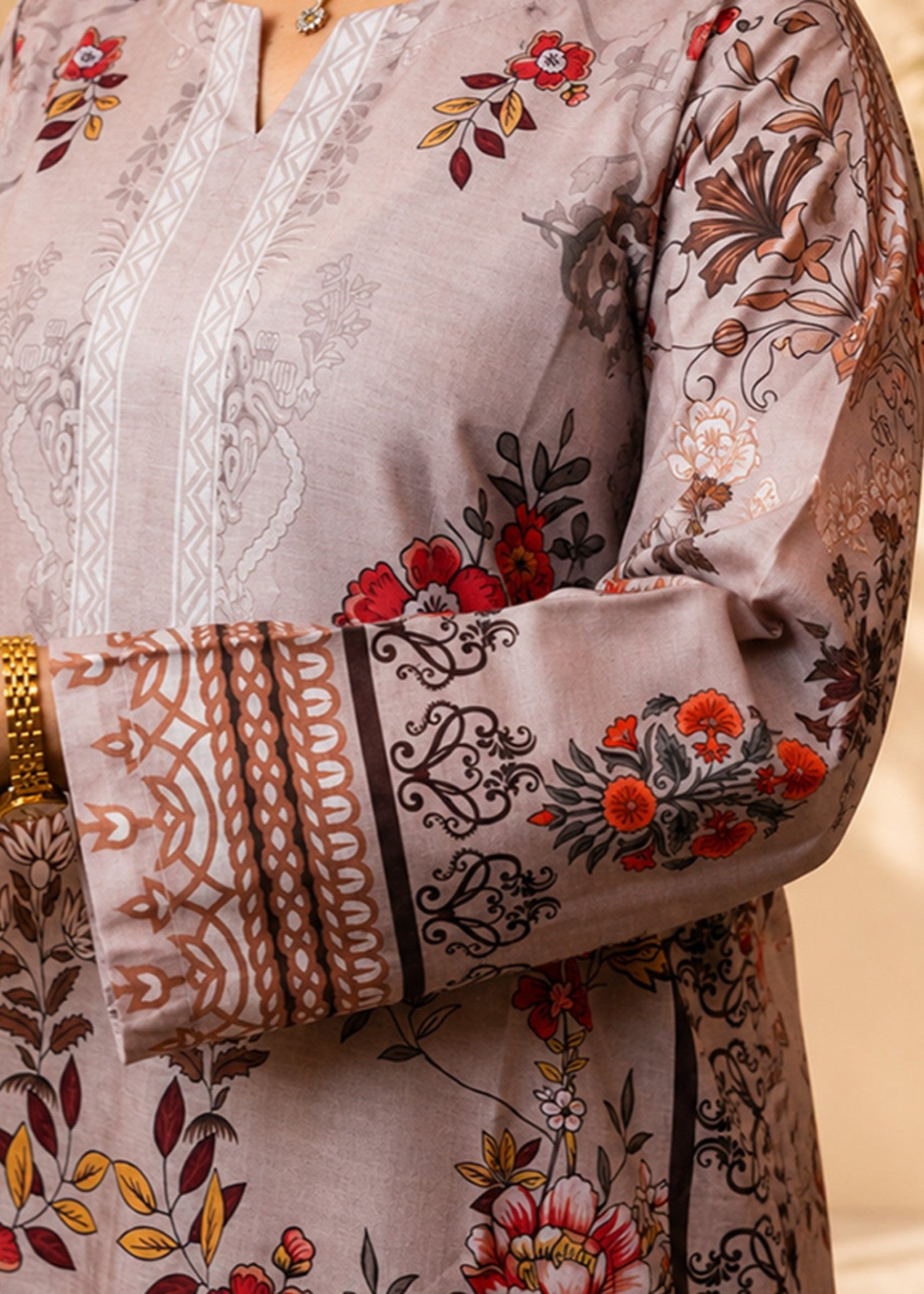 poly lawn Kurta Set in Tan brown