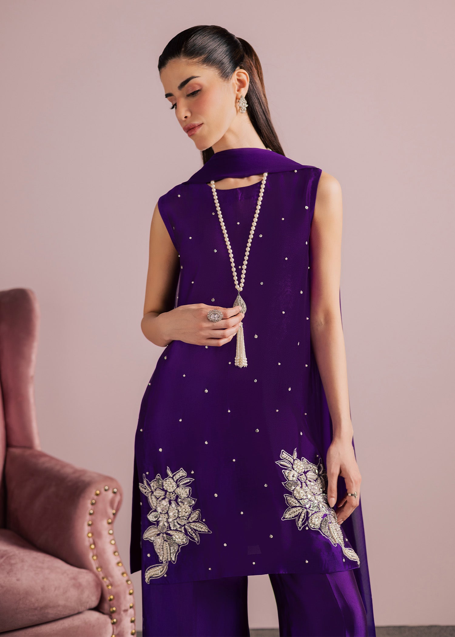 tussar silk Kurta Set in Purple
