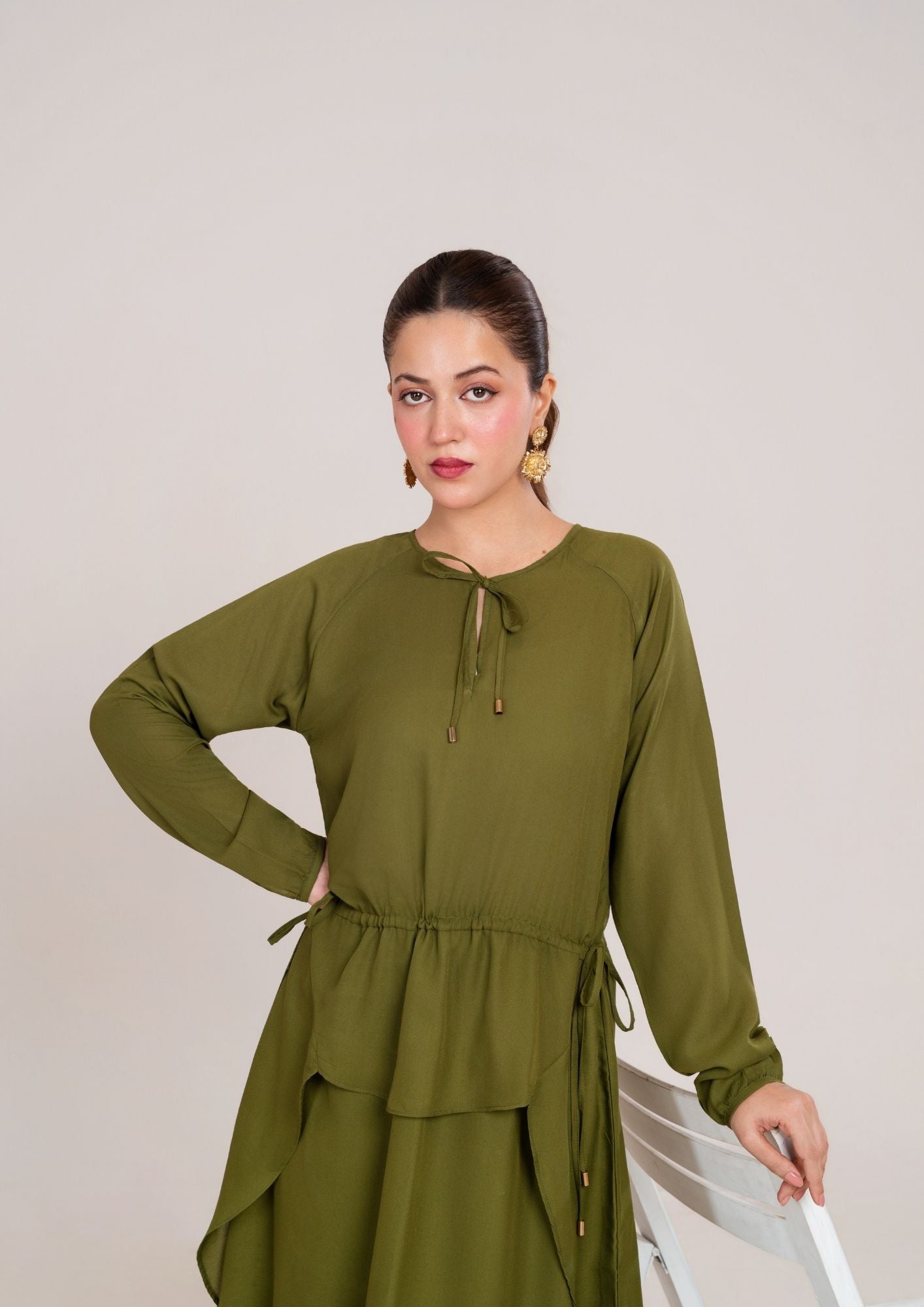 georgette Dress in Olive green