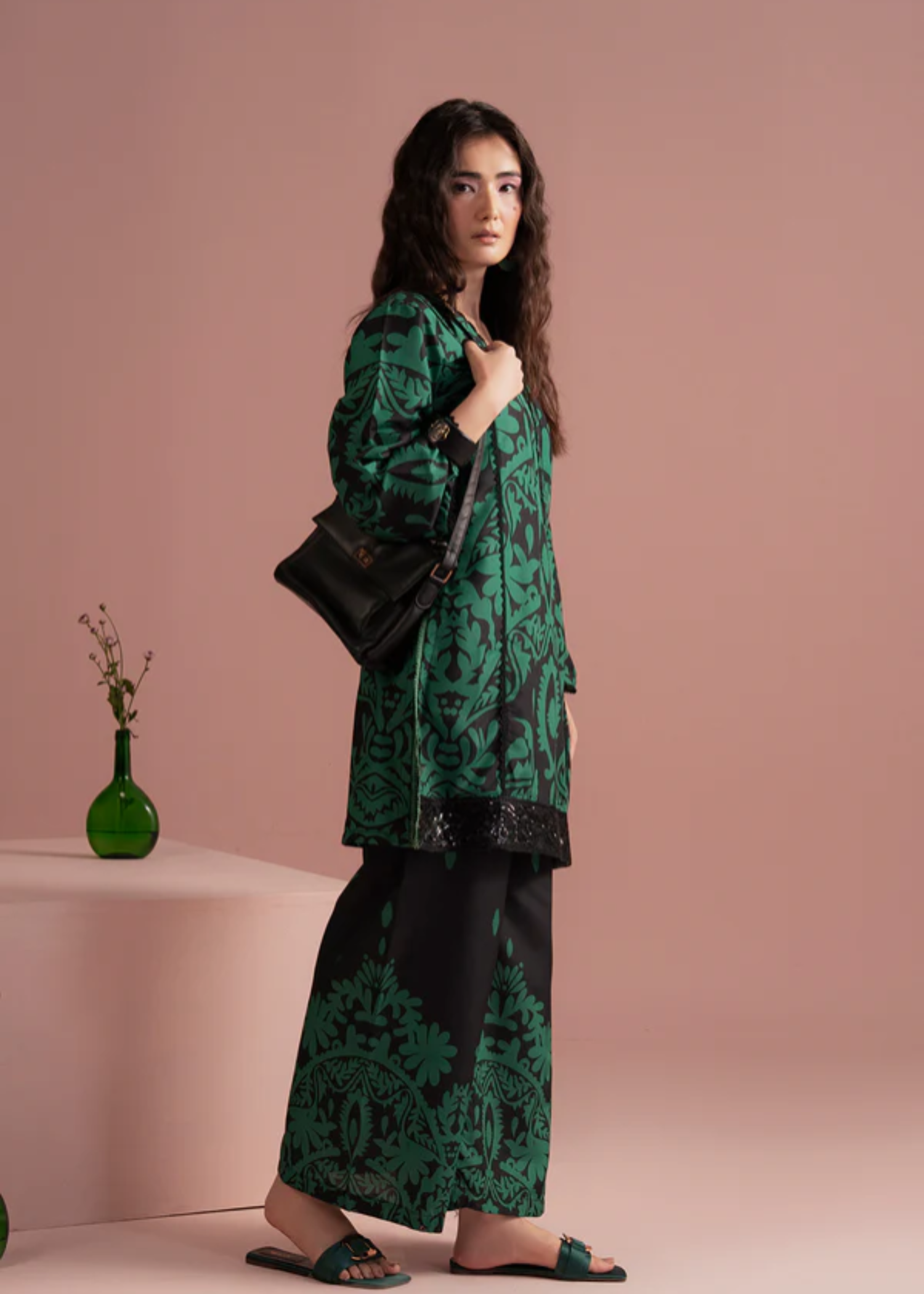 lawn Co Ord Sets in Black, emerald green