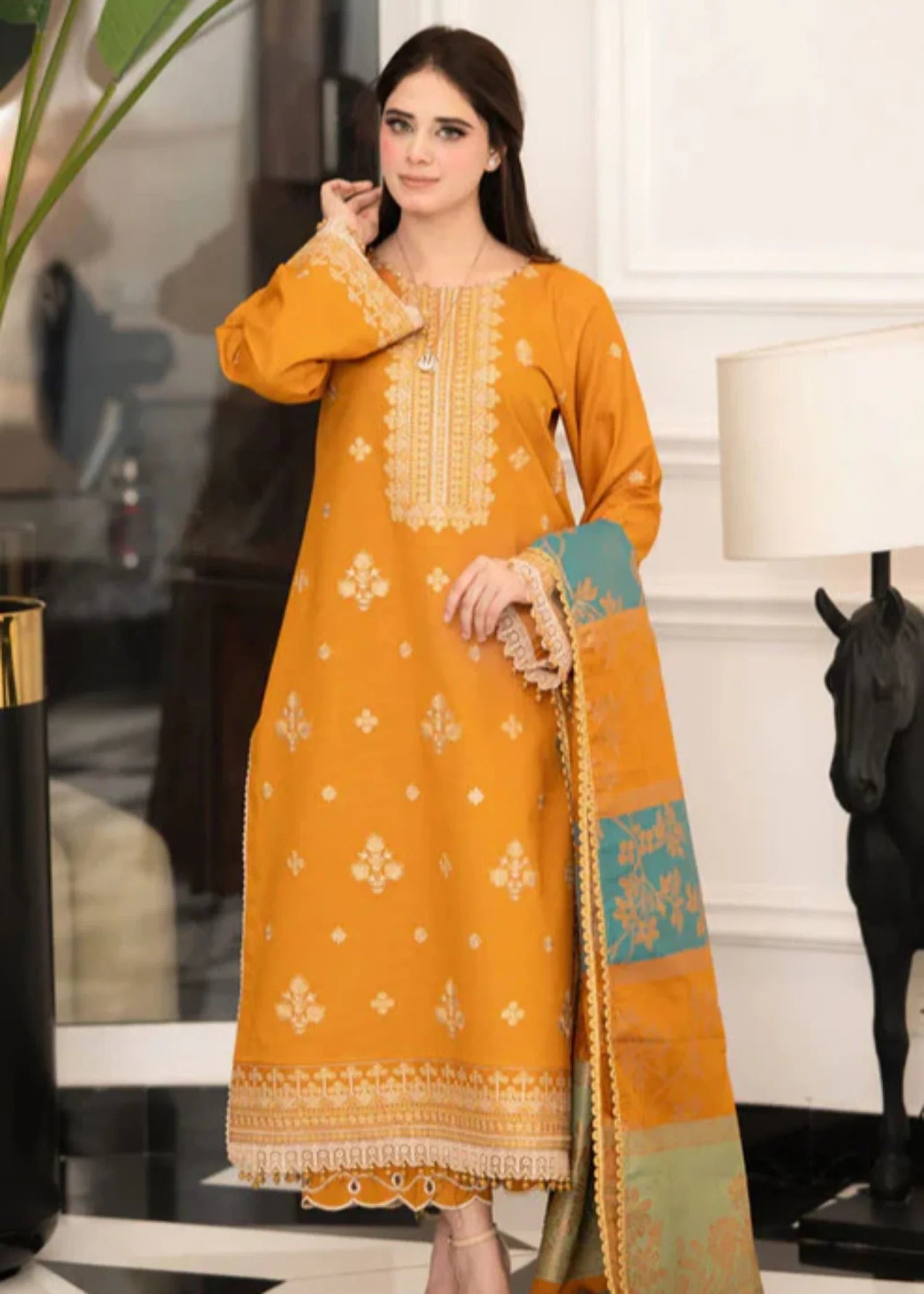 dhanak Kurta Set in Goldenrod