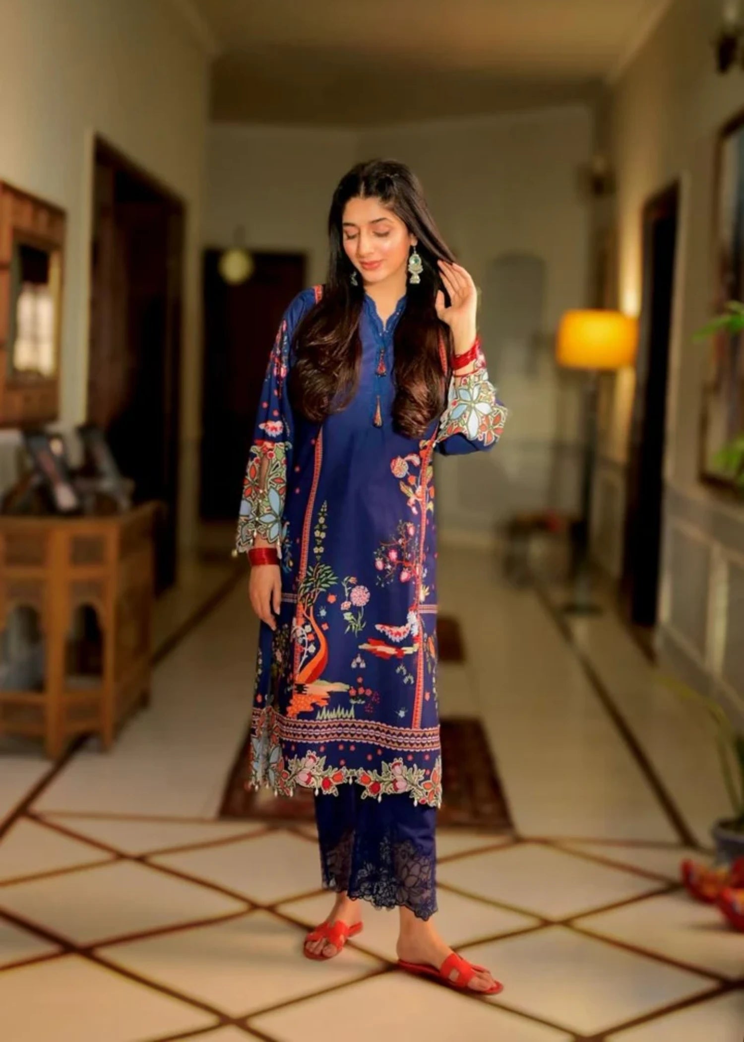 lawn Kurta Set in Cobalt blue