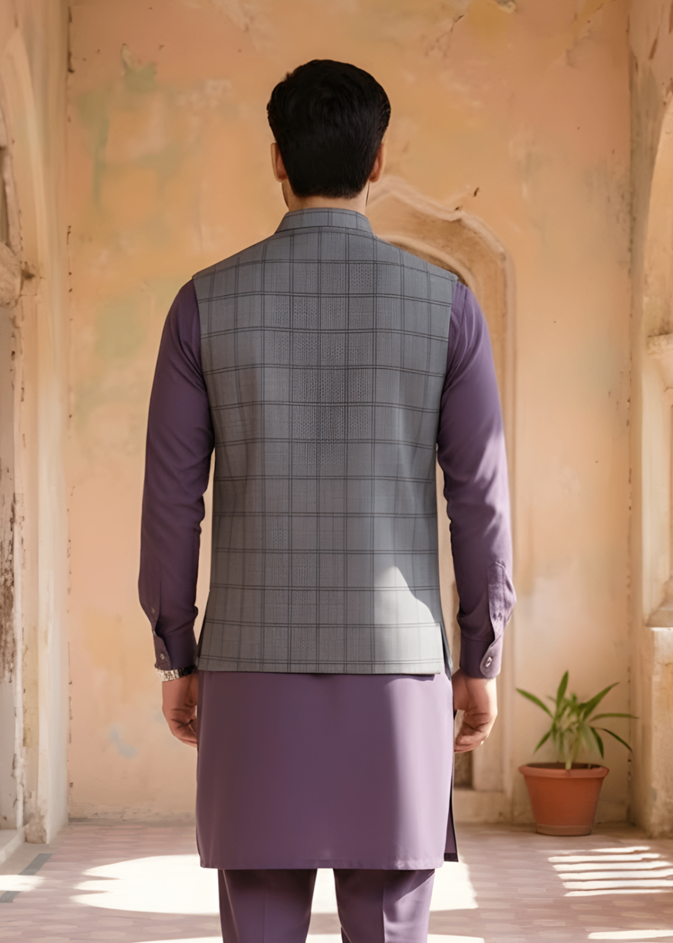 yarn dyed Waistcoat in Grey