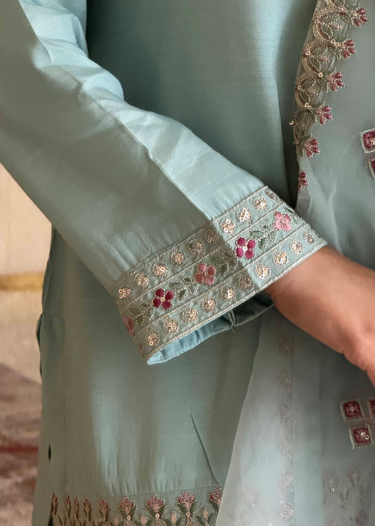 raw silk Kurta Set in Sky blue