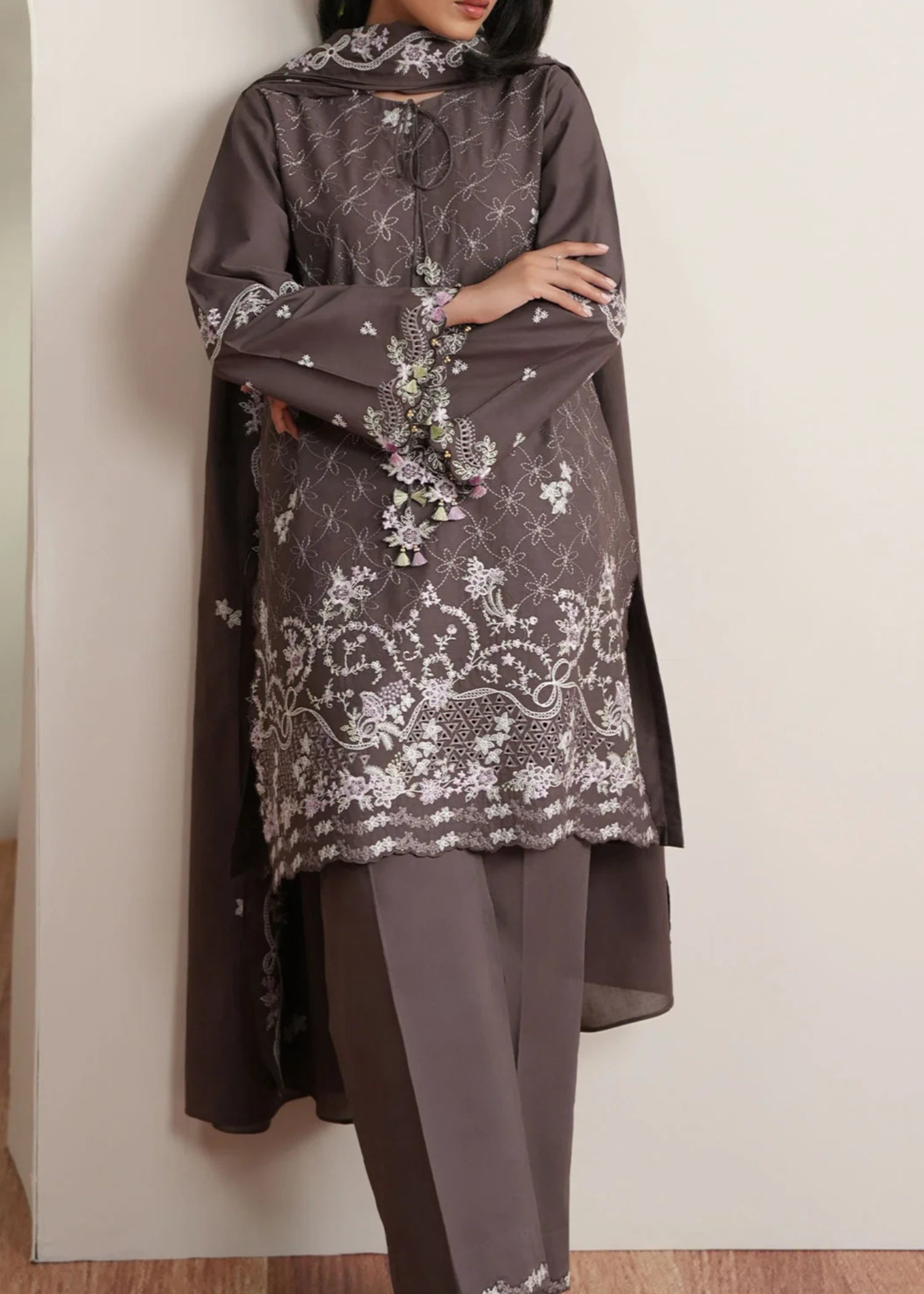 lawn Unstitched in Coffee brown