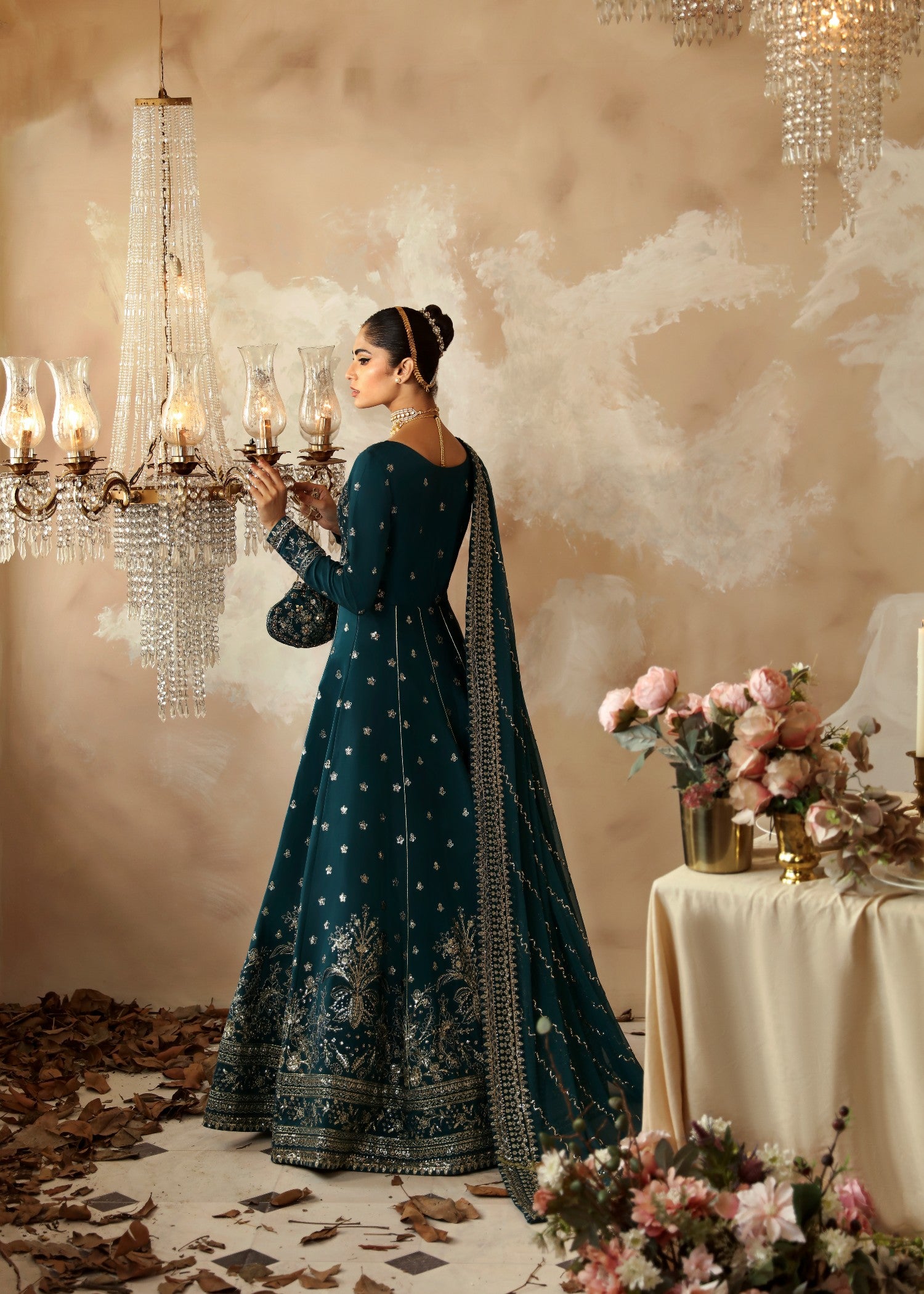 silk Pishwas in Teal