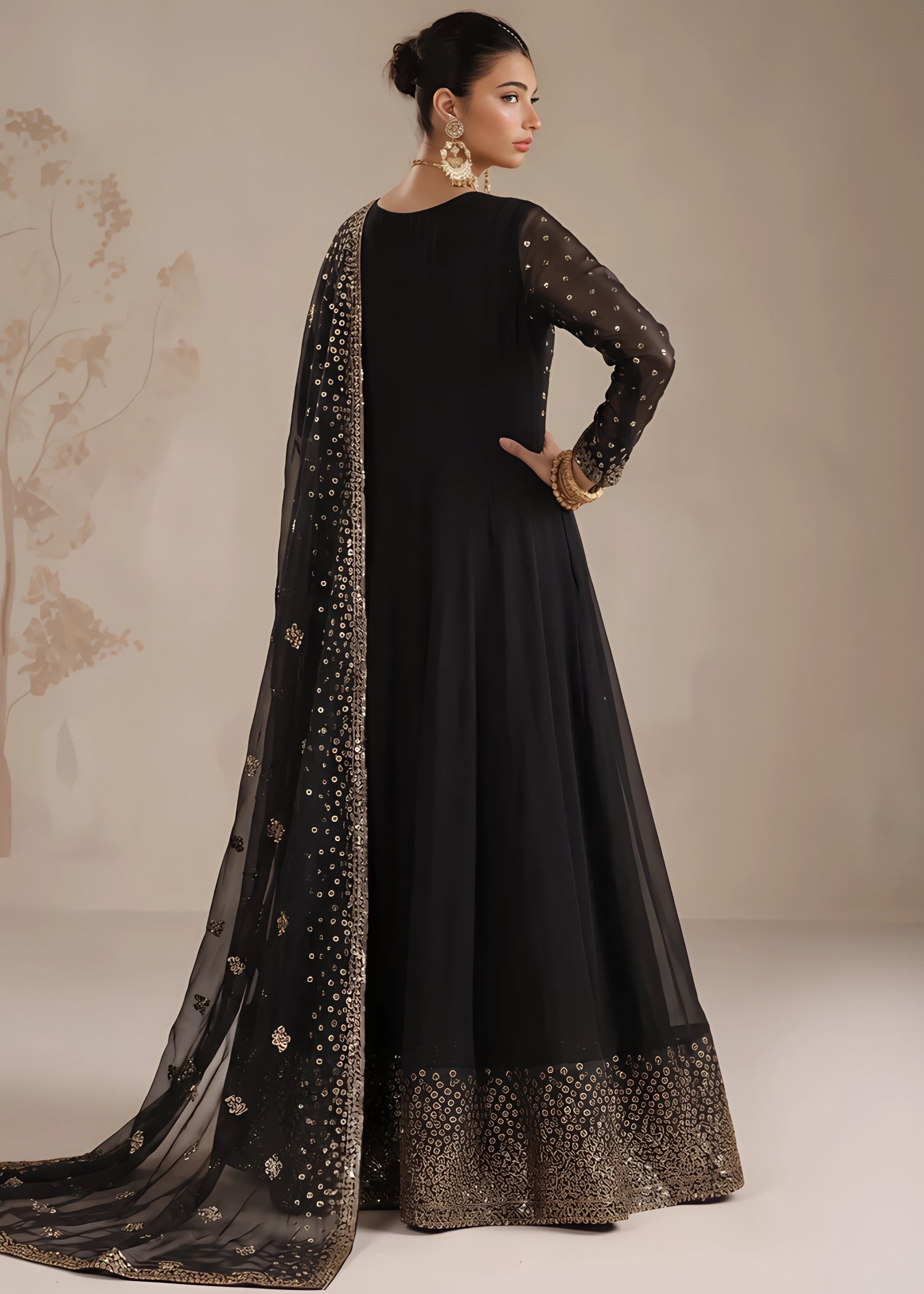 chiffon Pishwas in Black
