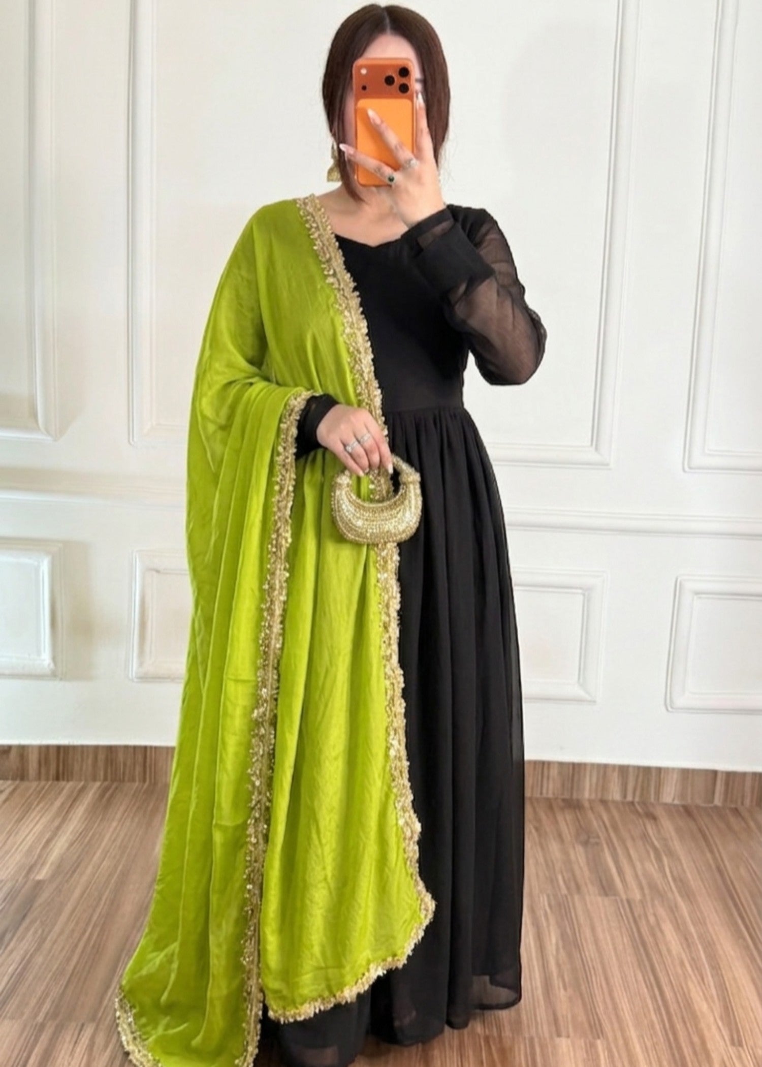 bemberg crinkle chiffon Maxi in Black, yellow green