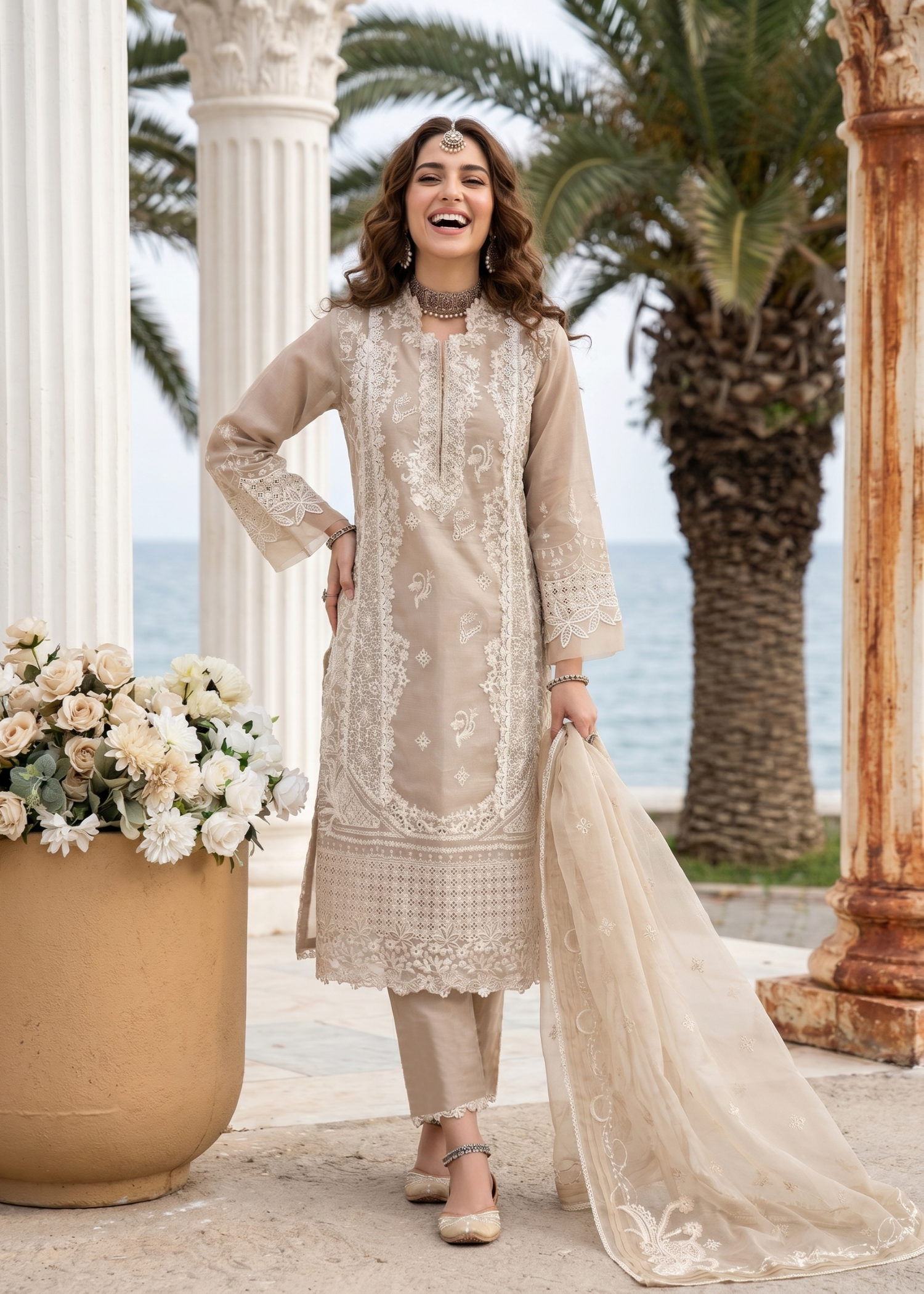 net Kurta Set in Champagne