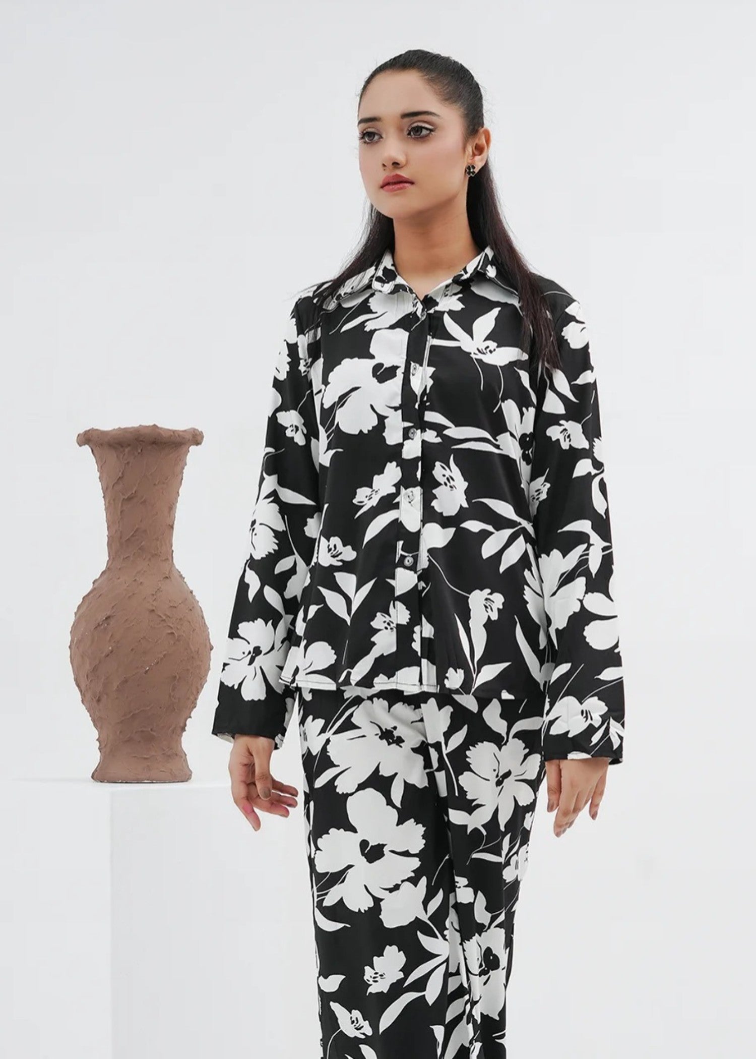 blended satin polyester Co Ord Sets in Black