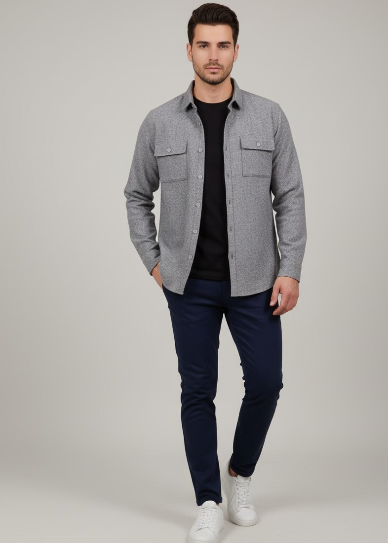 wool Casual Shirt in Grey