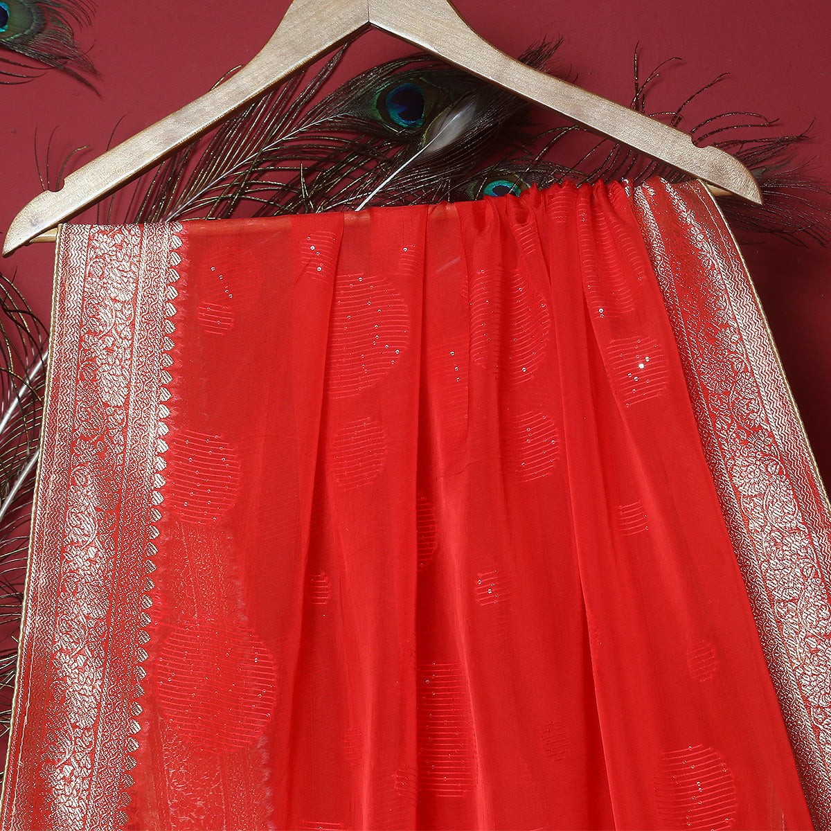 Dupatta in Red Color by - Trendy Women Dupatta KDR7370