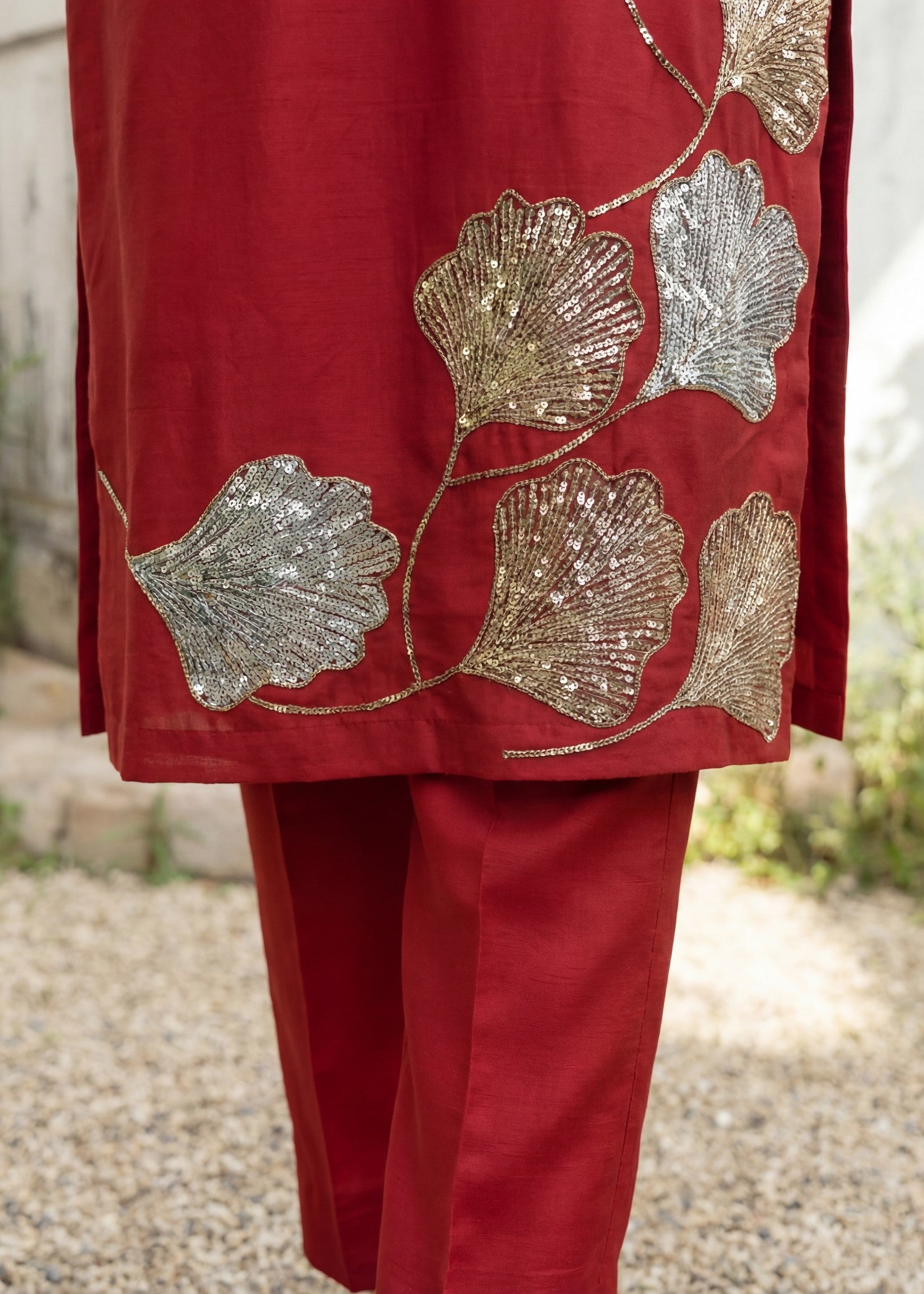 lawn Kurta Set in Cardinal red