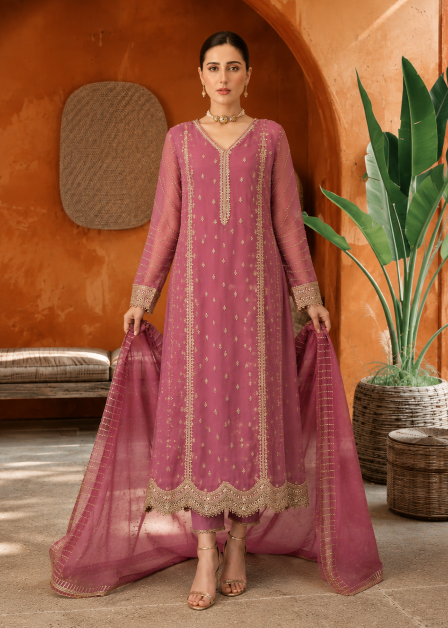 crinkle chiffon Anarkali in Lilac