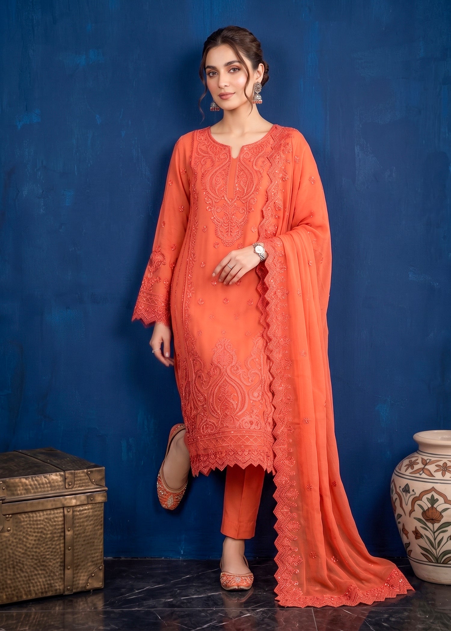 chiffon Kurta Set in Bubblegum pink