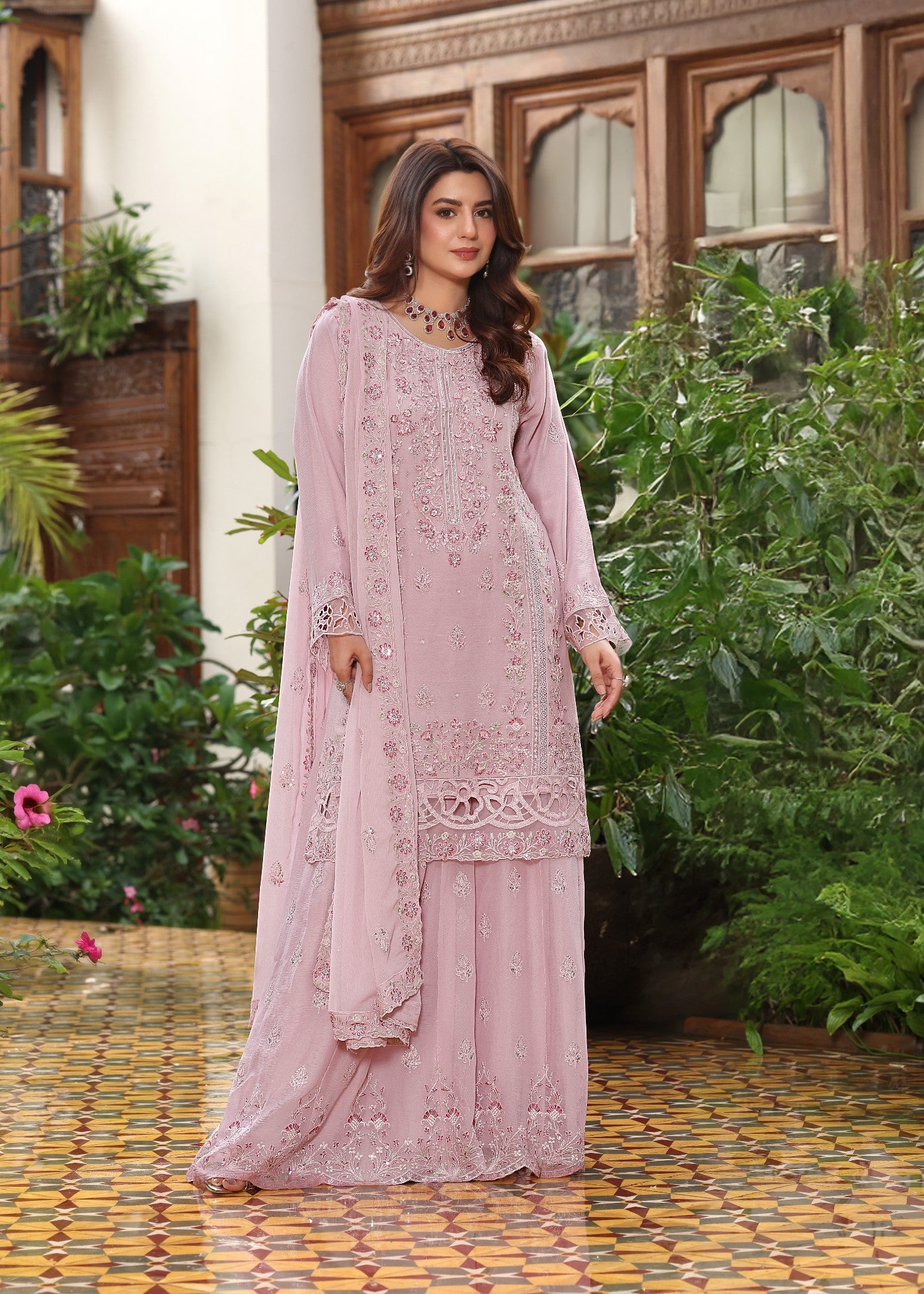 chiffon Kurta Set in Light pink