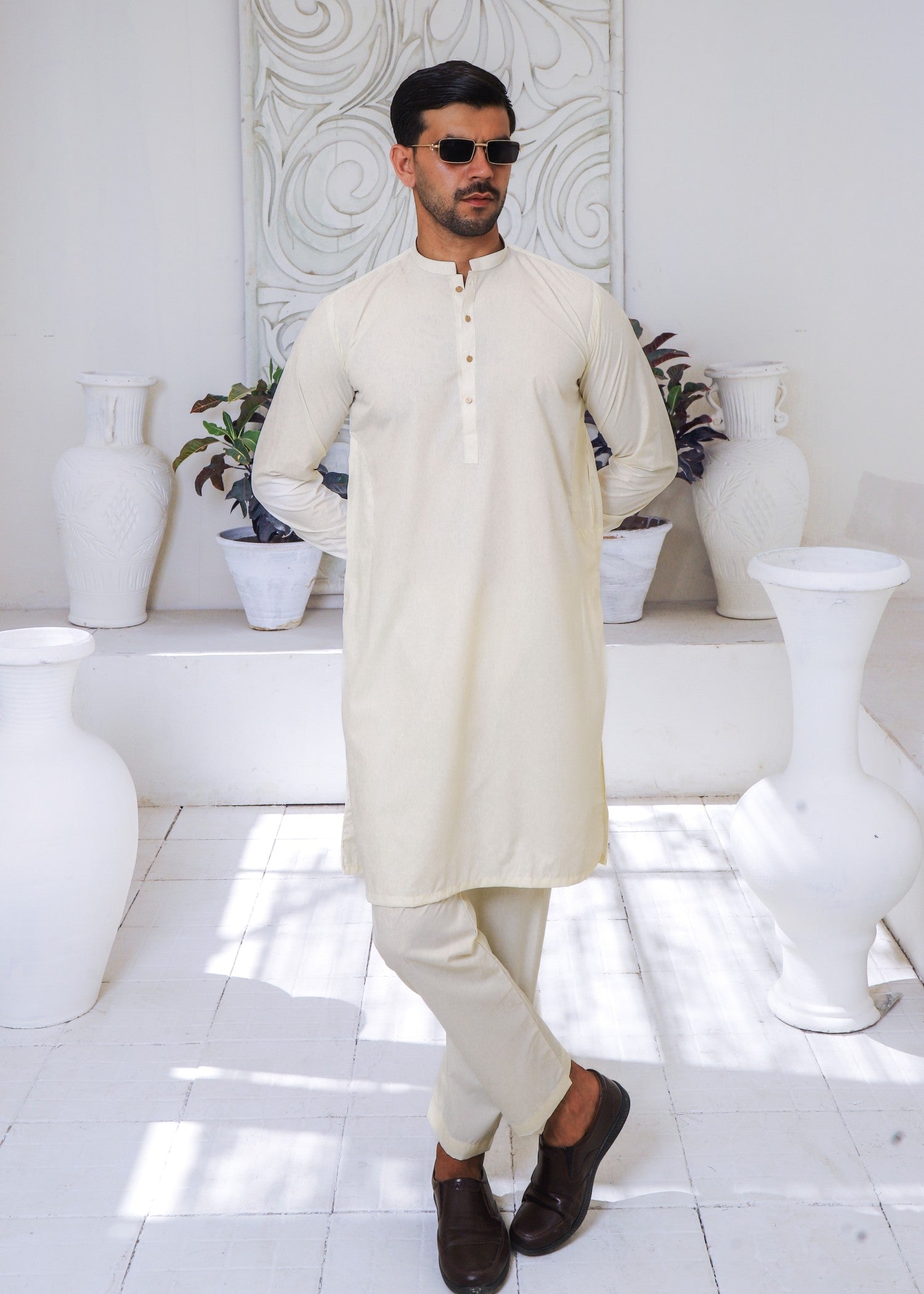 wash & wear Kurta Set in Pearl white