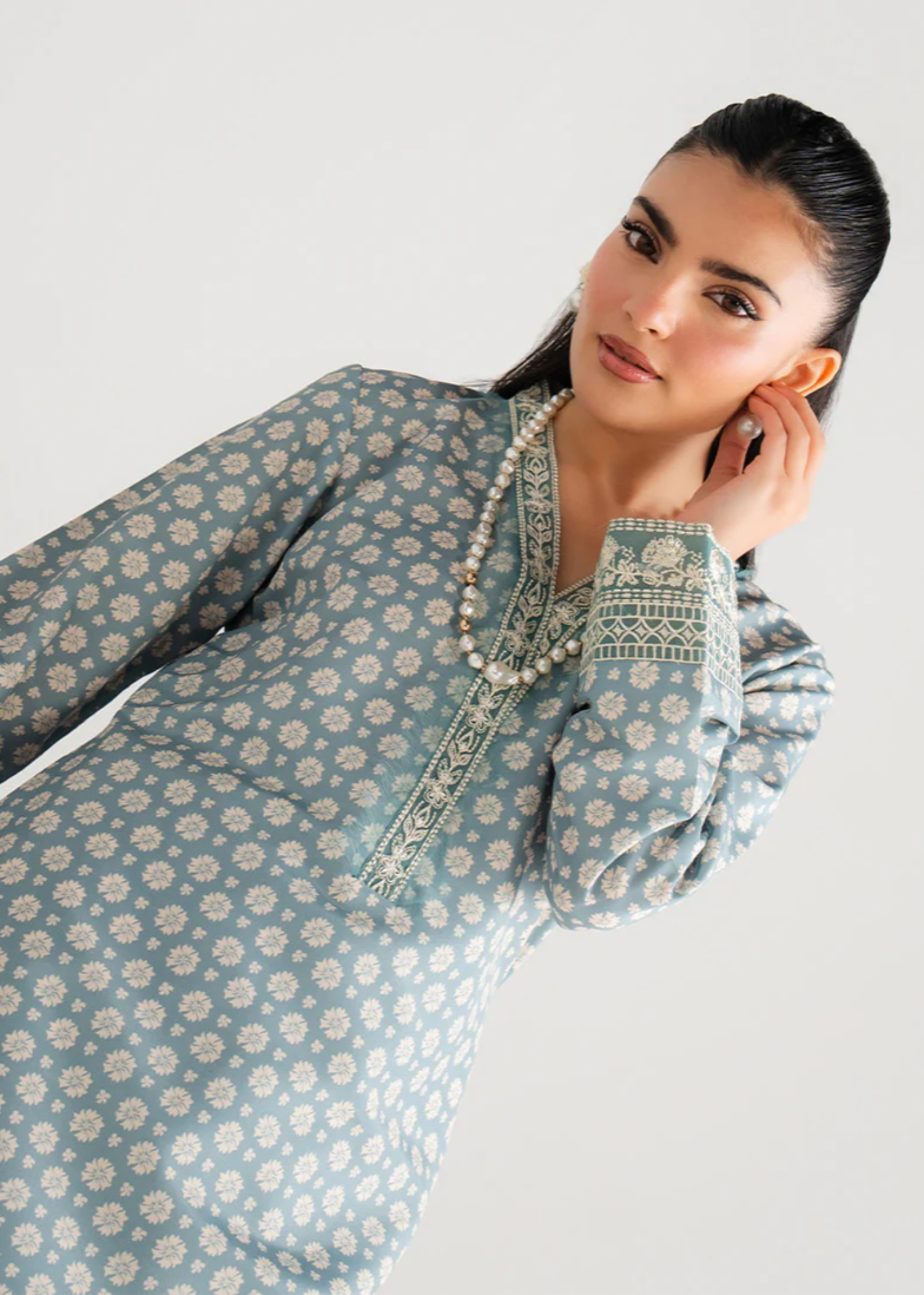 poly lawn Kurta Set in Lynx white