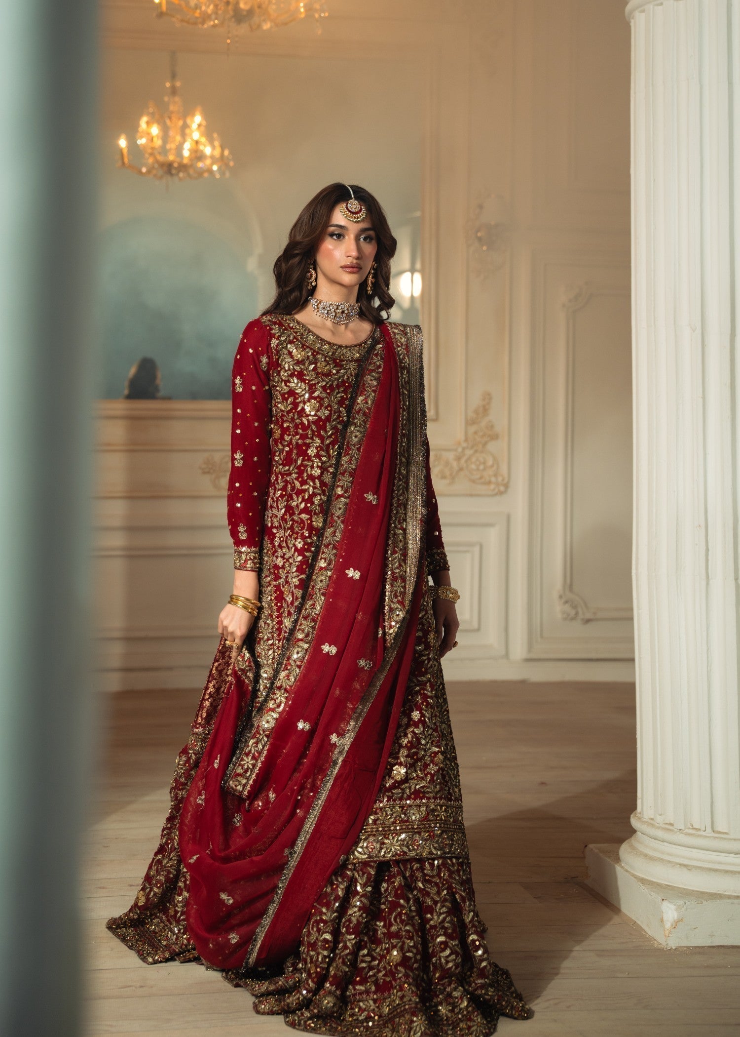 chiffon Lehenga in Maroon