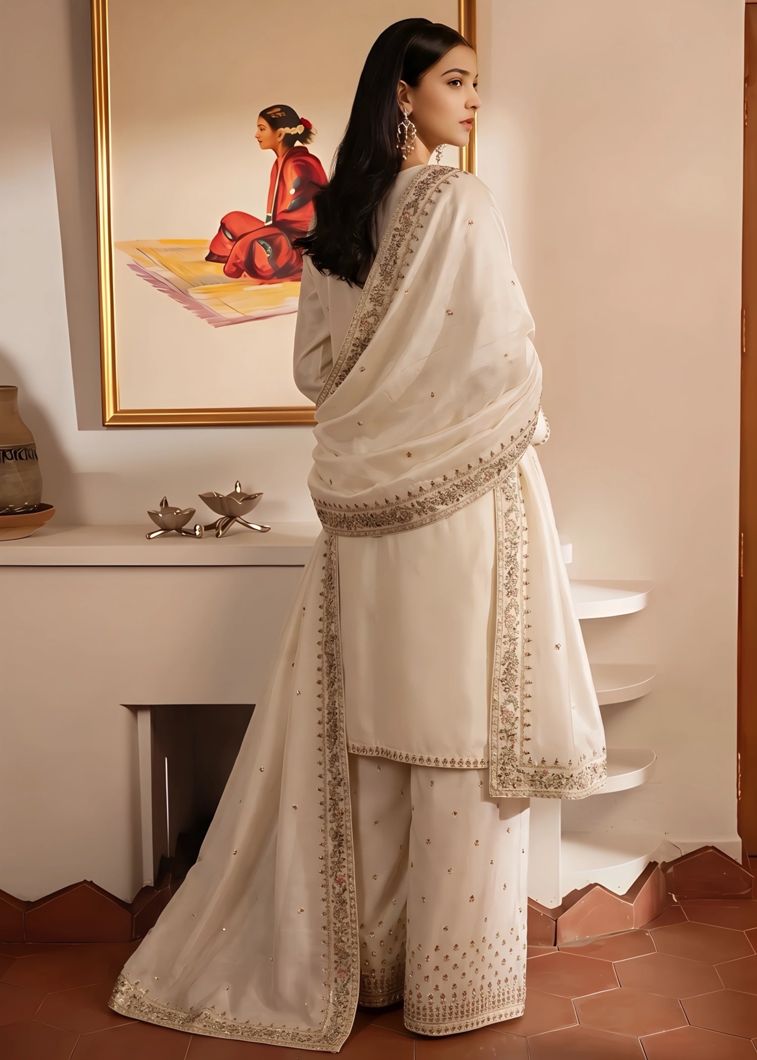silk Kurta Set in Beige