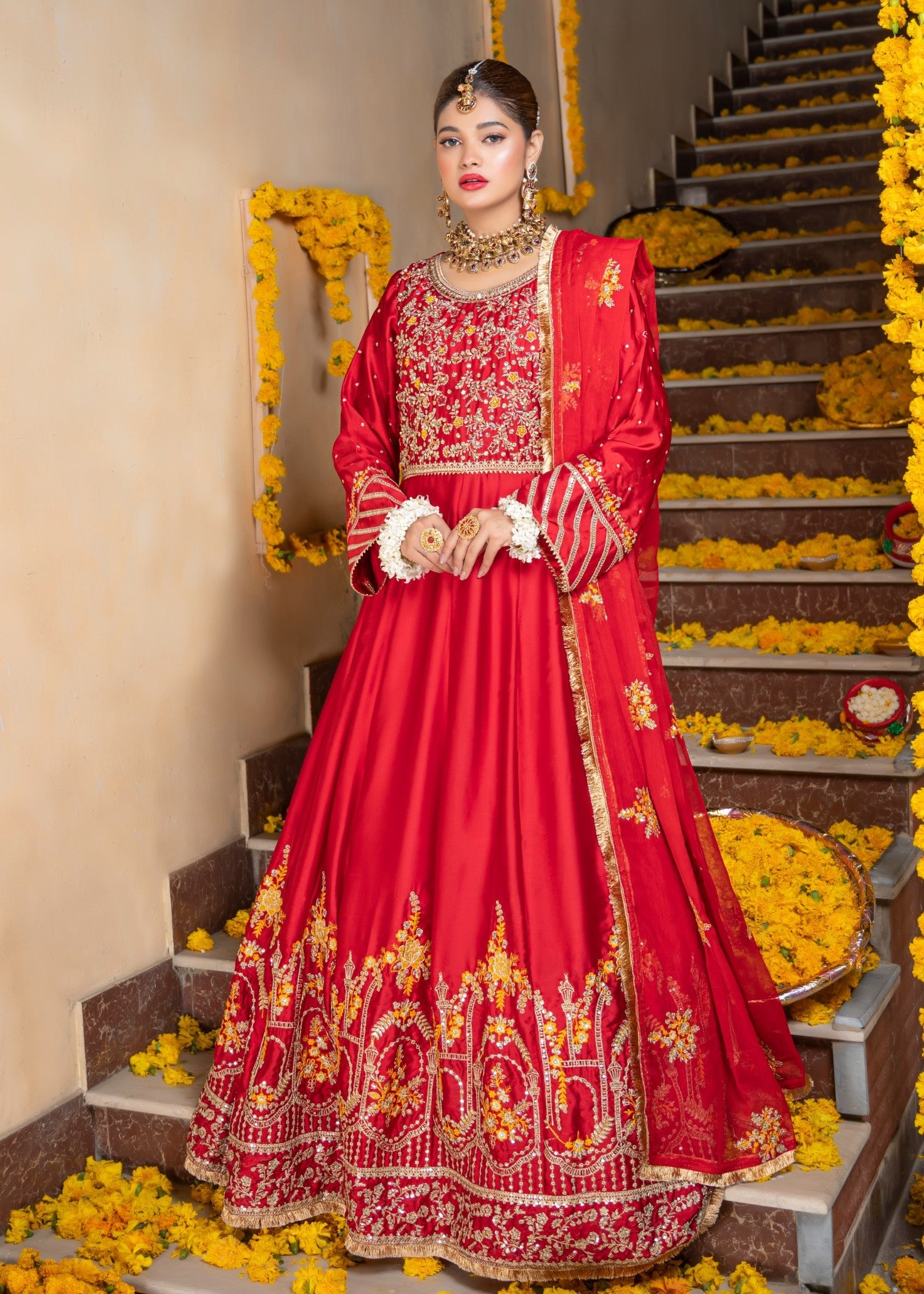 silk Pishwas in Red