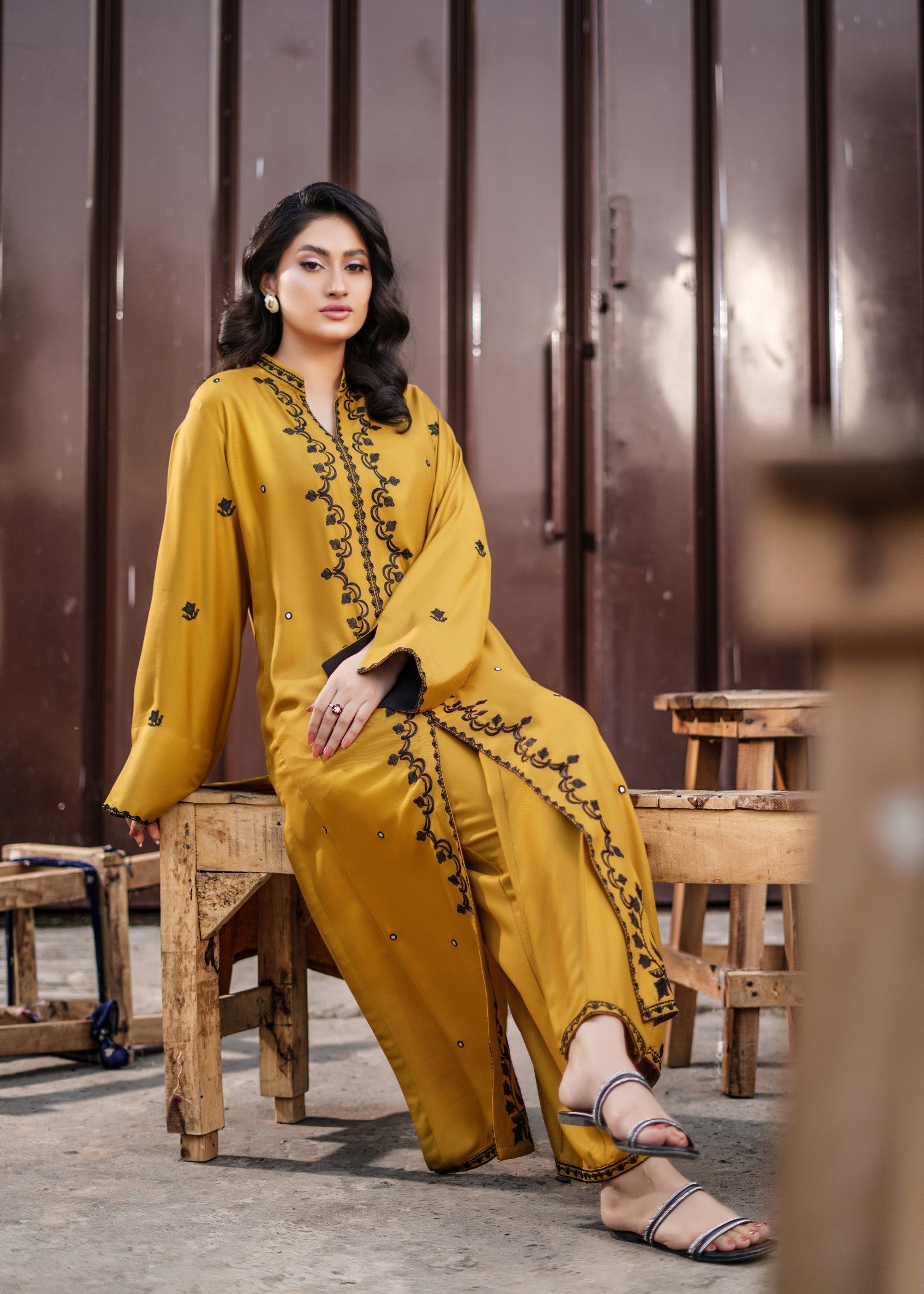 twill cotton Kurta Set in Mustard