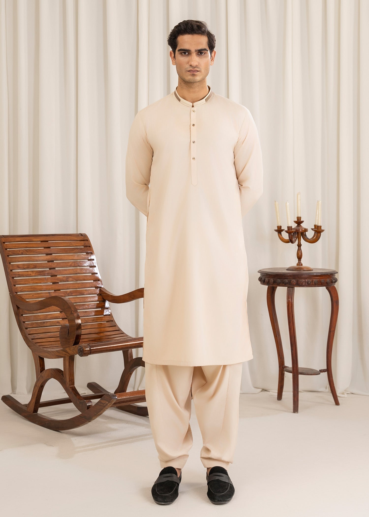 wash & wear Shalwar Kameez in Tan brown by Buraq