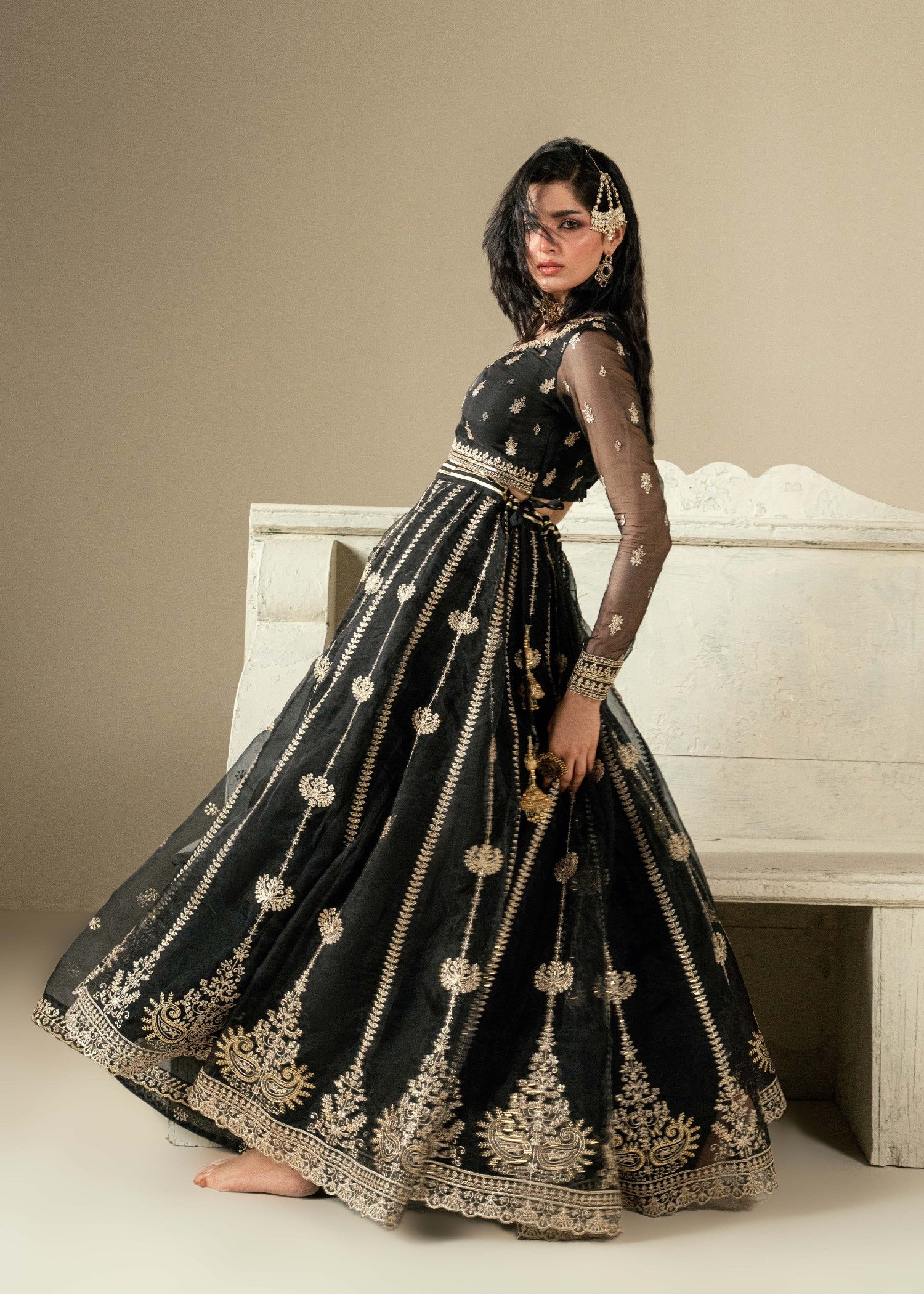 organza Lehenga in Black