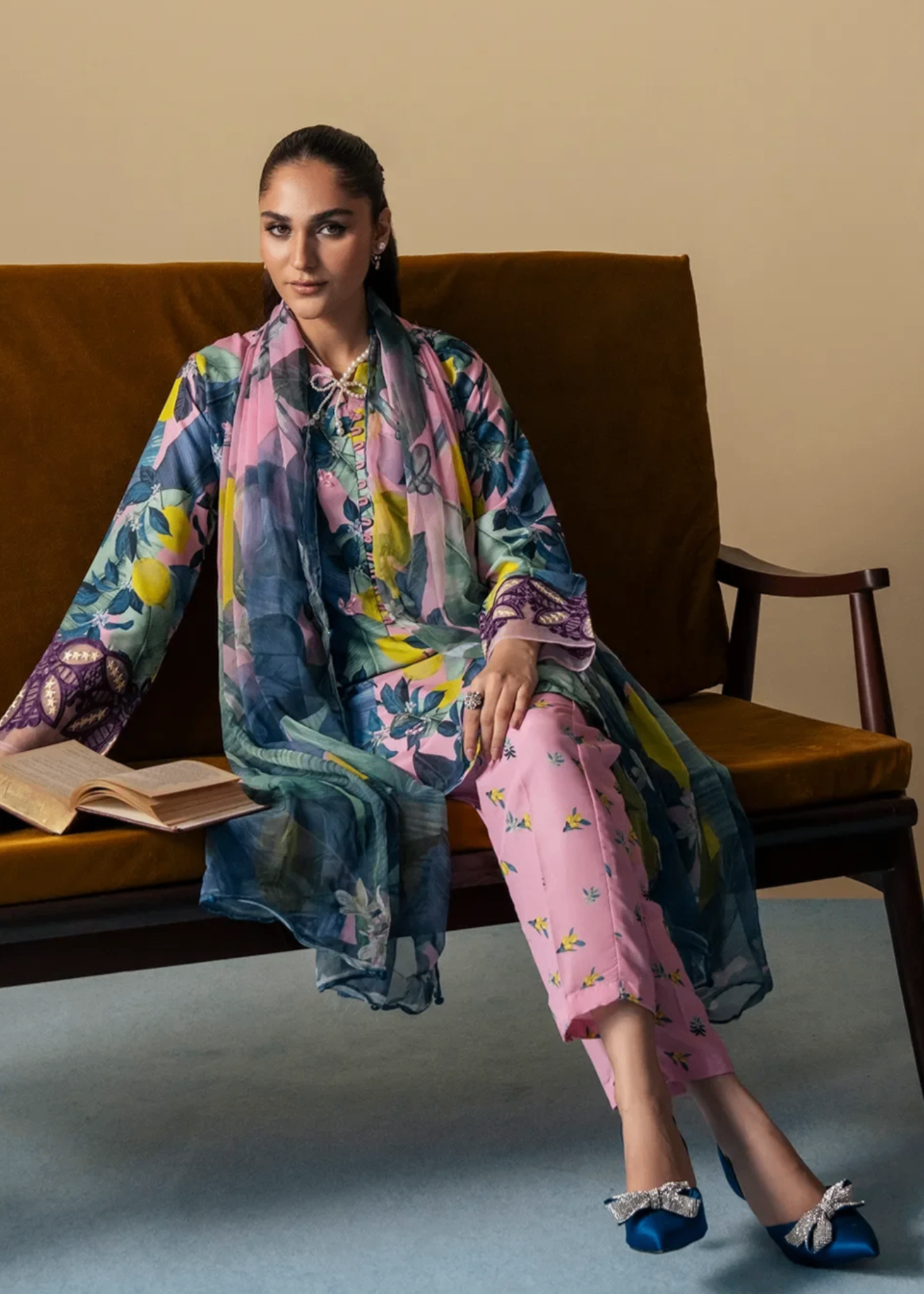 silk Kurta Set in Blush pink, sapphire blue