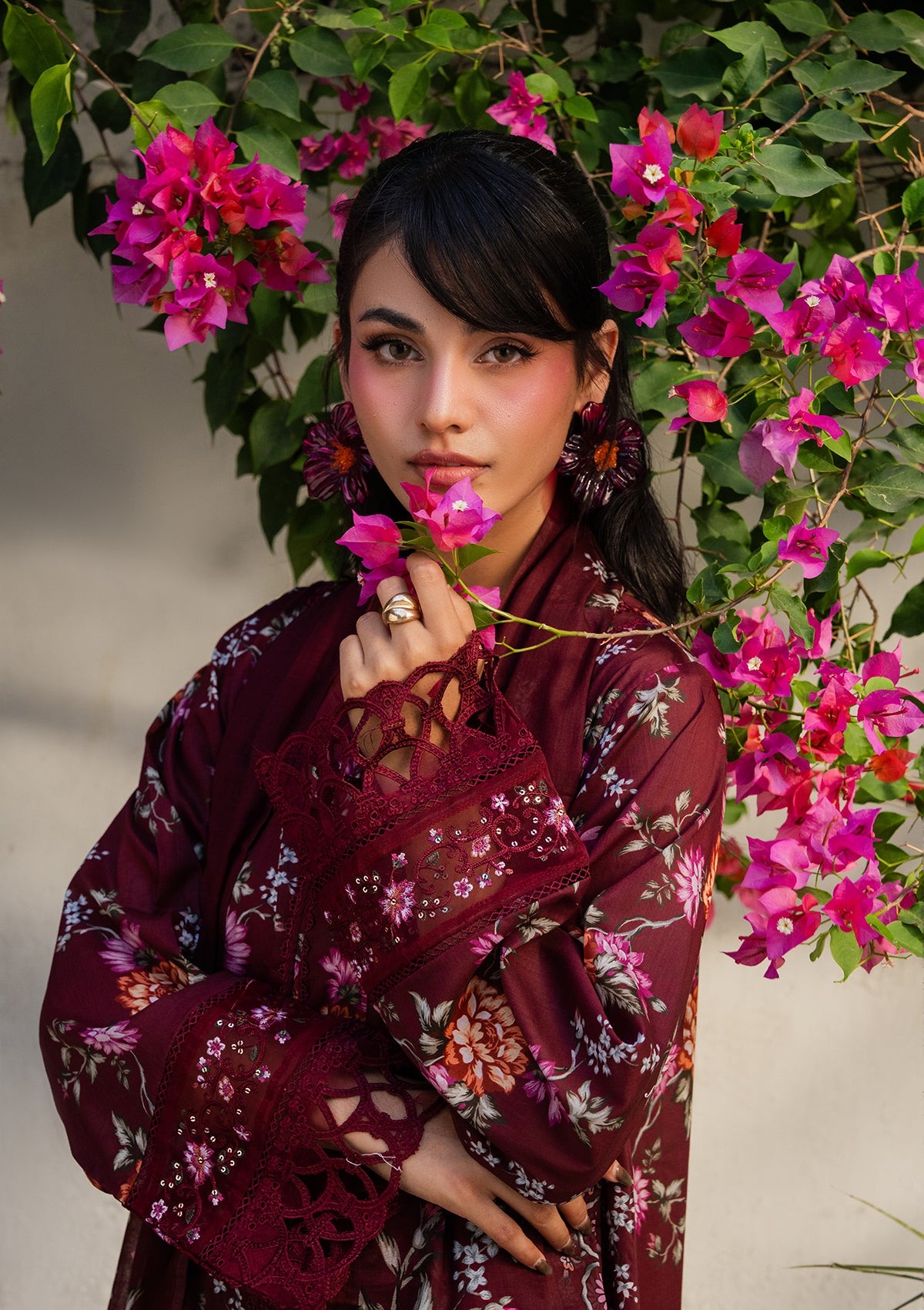 lawn Kurta Set in Blood red