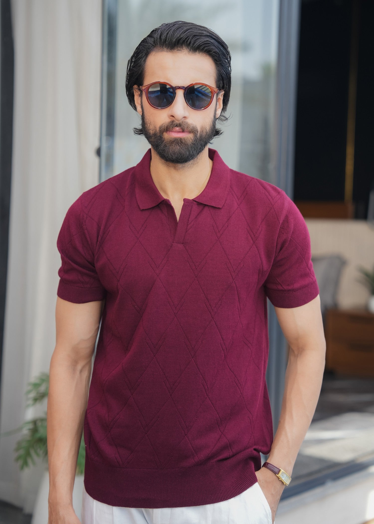 cotton Polo Shirt in Brick red