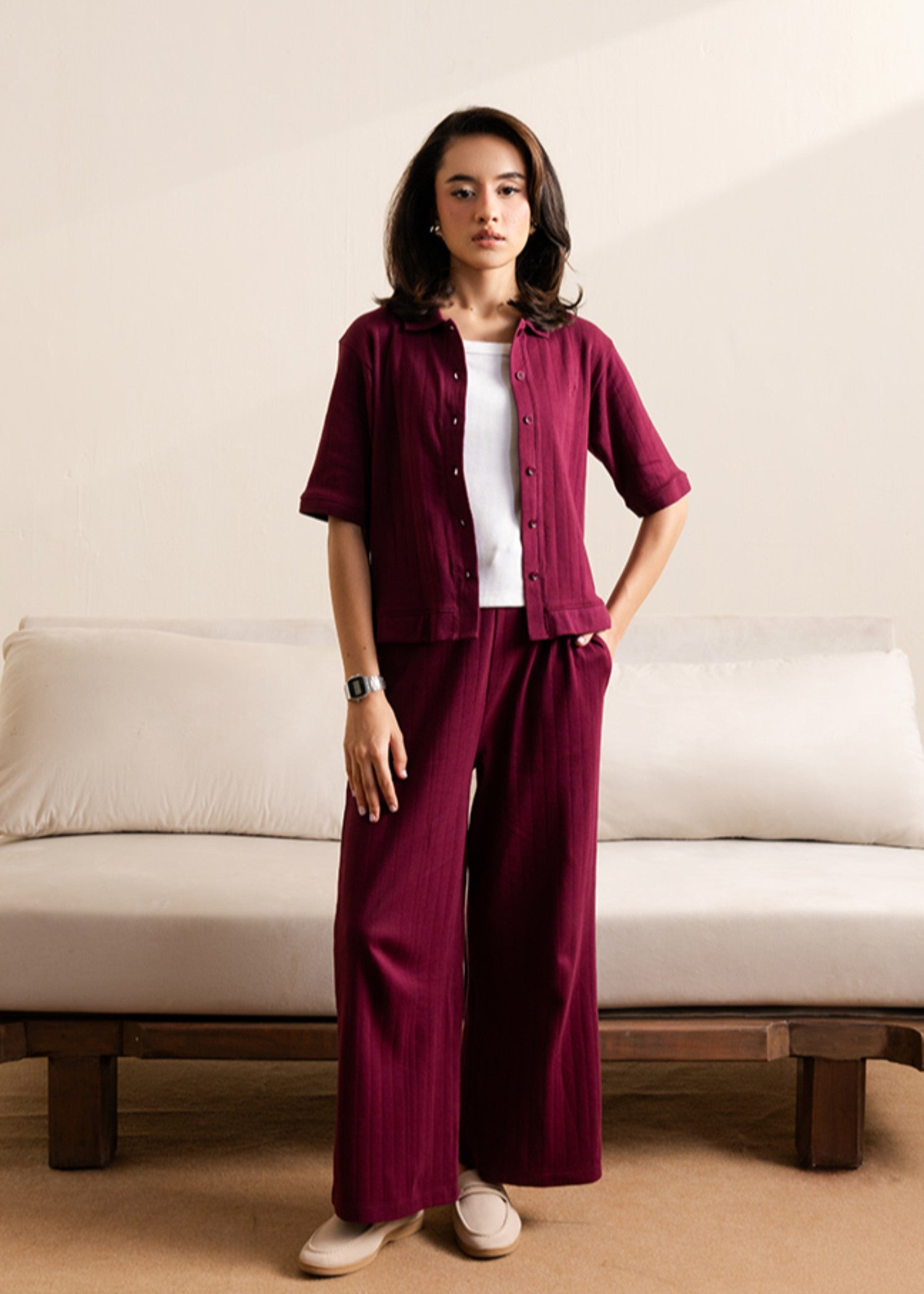 cotton Trousers in Wine