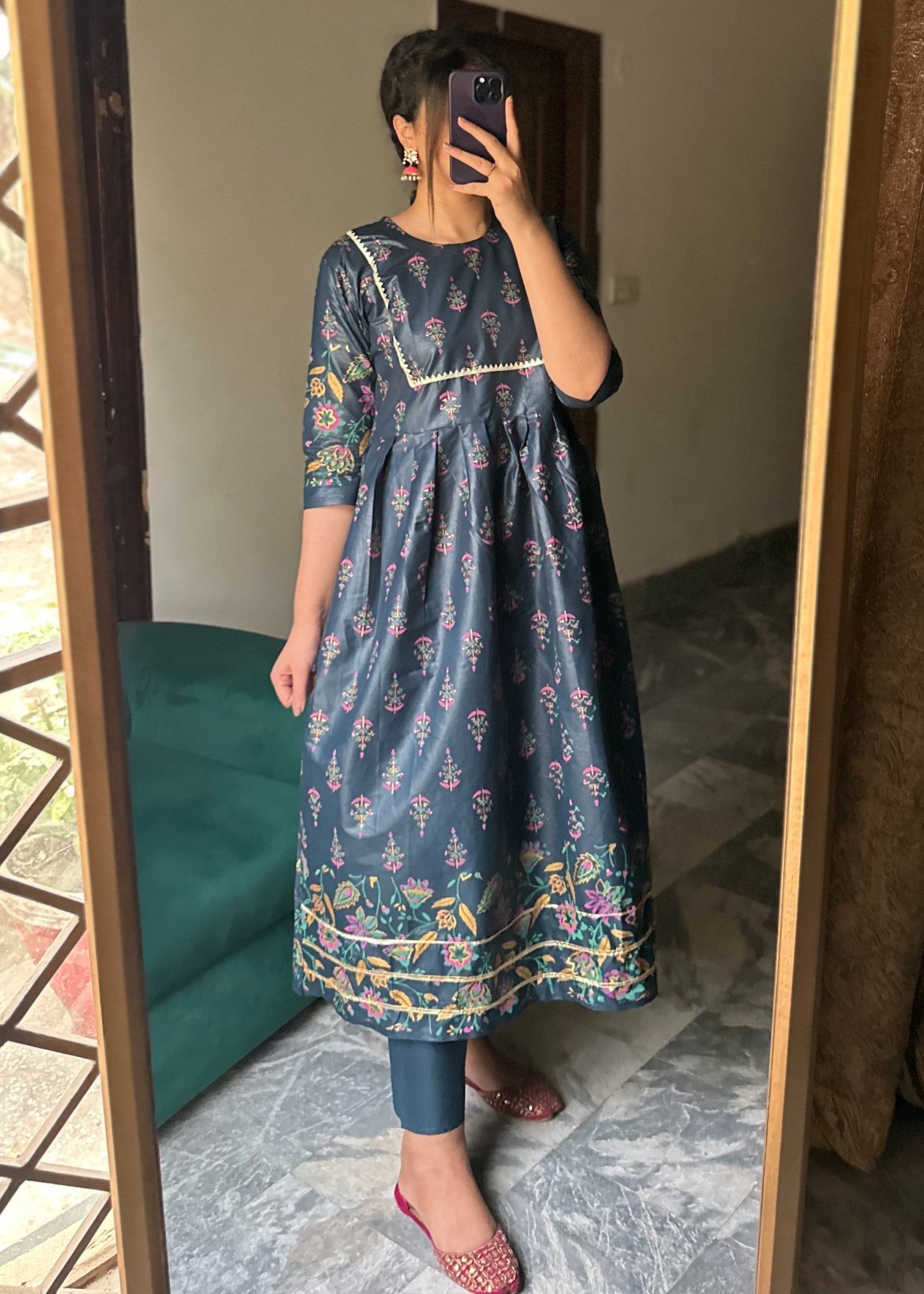 cotton Pishwas in Navy blue