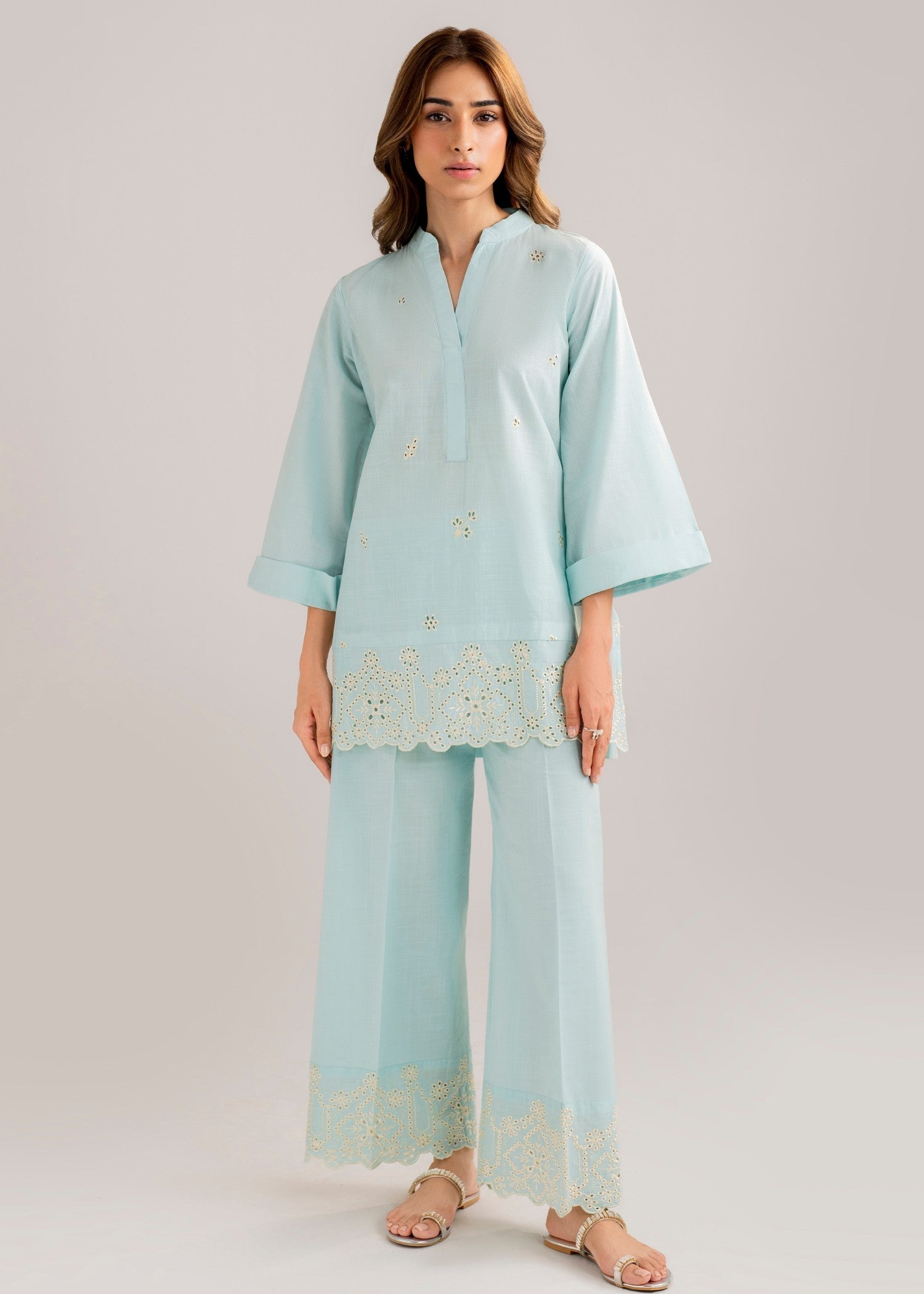cotton dobby Co Ord Sets in Light blue