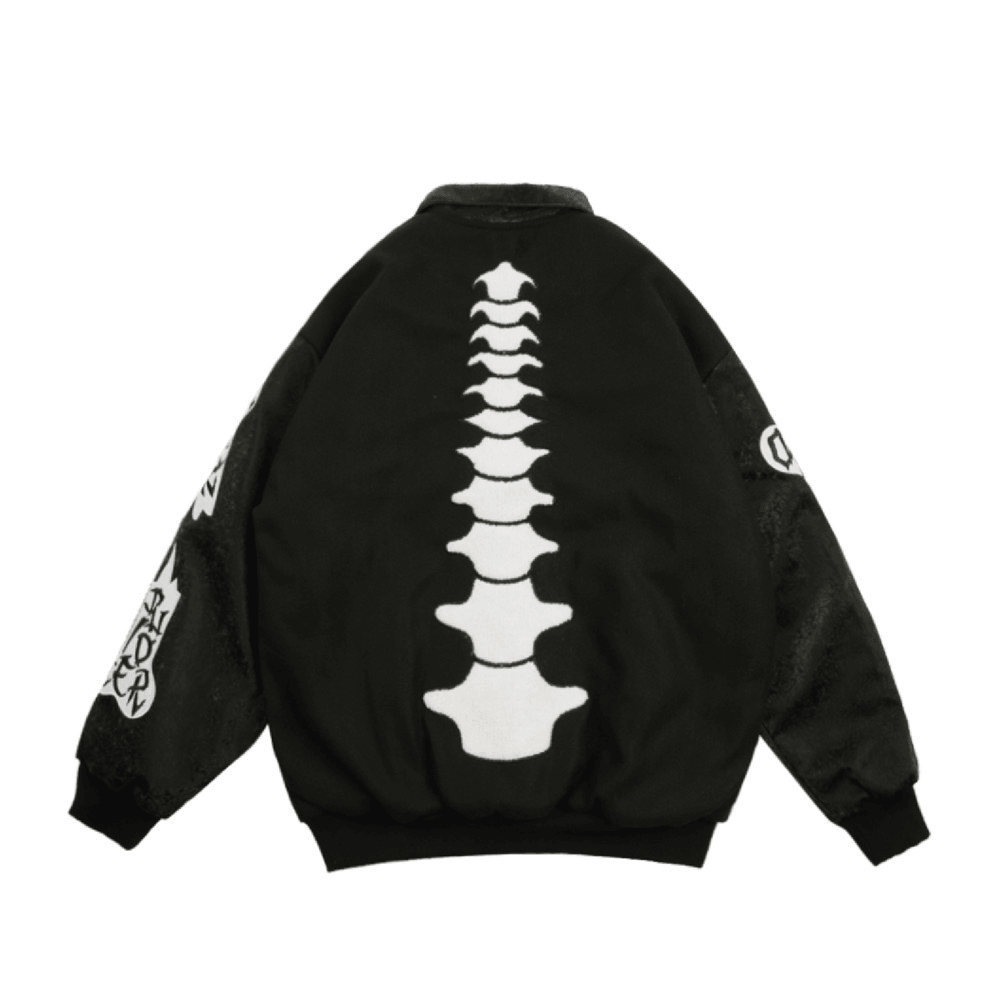 Skeleton Embroidery Jacket Coat Loose Lapel Stitching Baseball Uniform