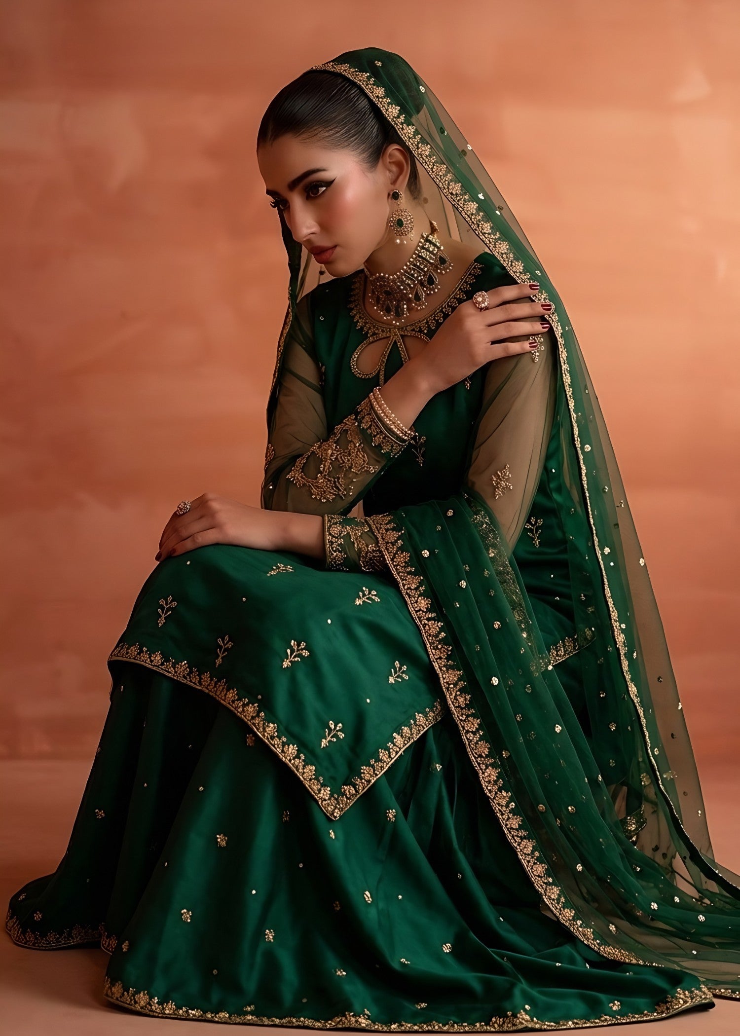 net Sharara in Bottle green