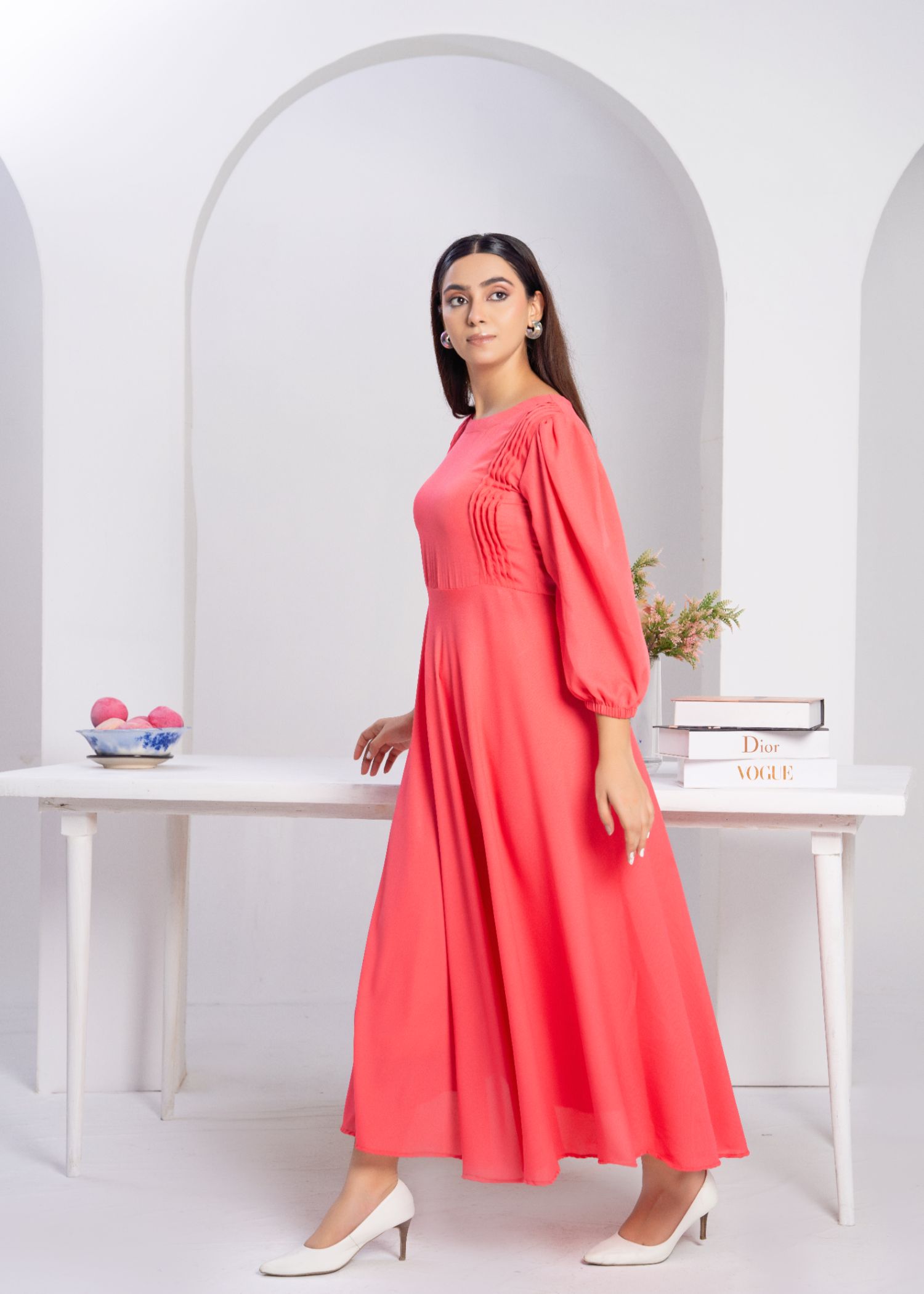 georgette Dress in Strawberry pink